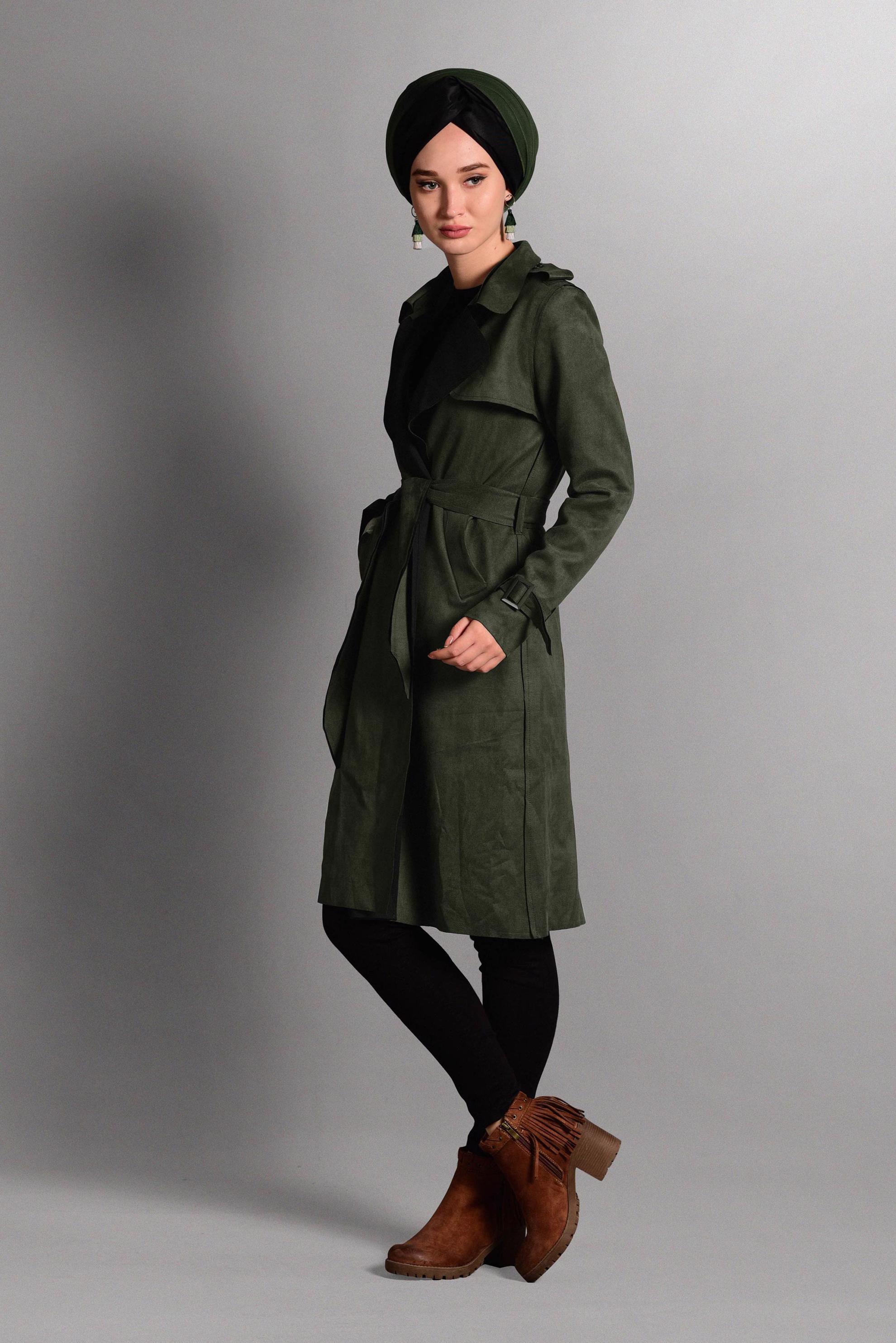 Tesettür giyim HAKİ KLASİK KESİM SÜET CEKET 4047