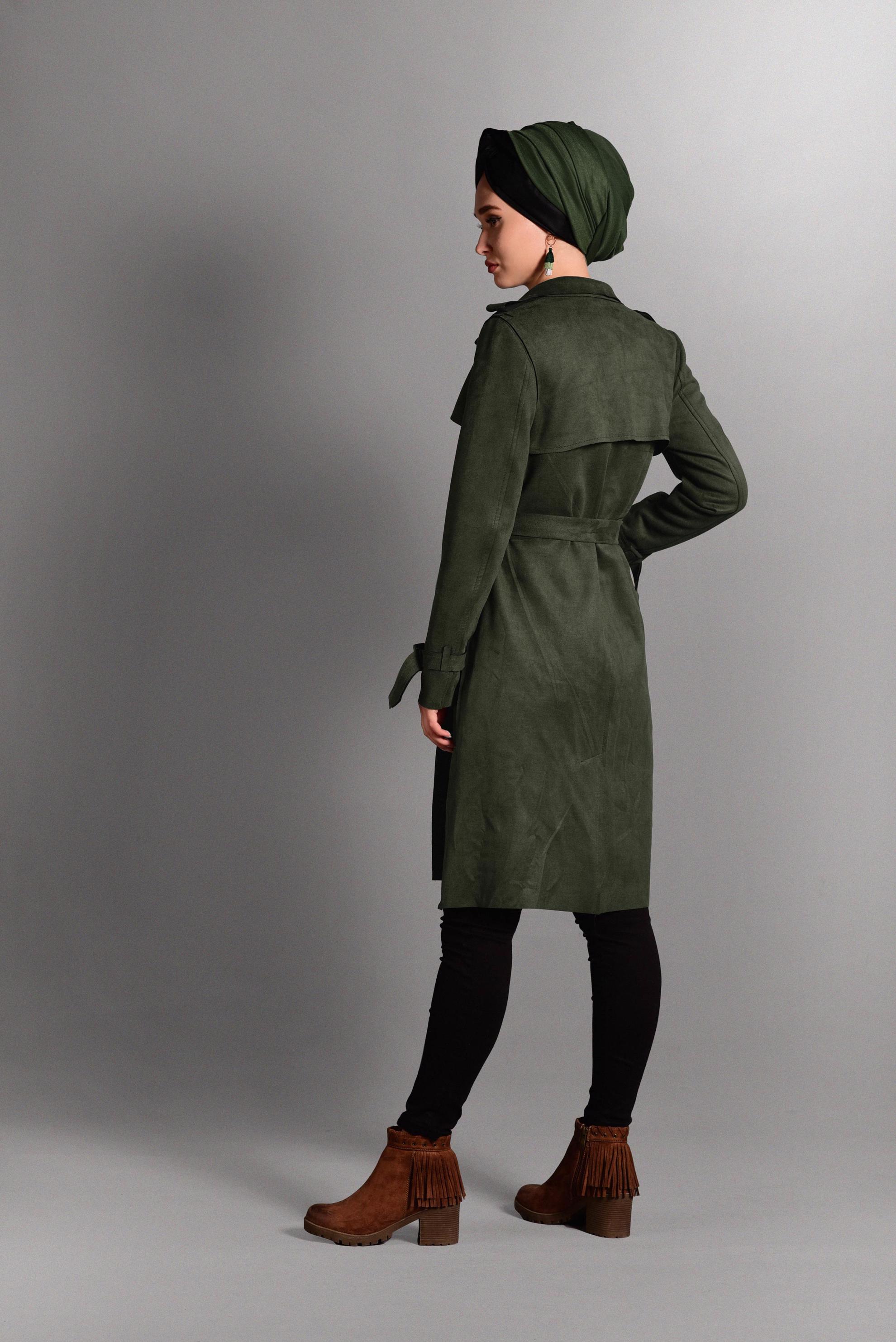 Tesettür giyim HAKİ KLASİK KESİM SÜET CEKET 4047