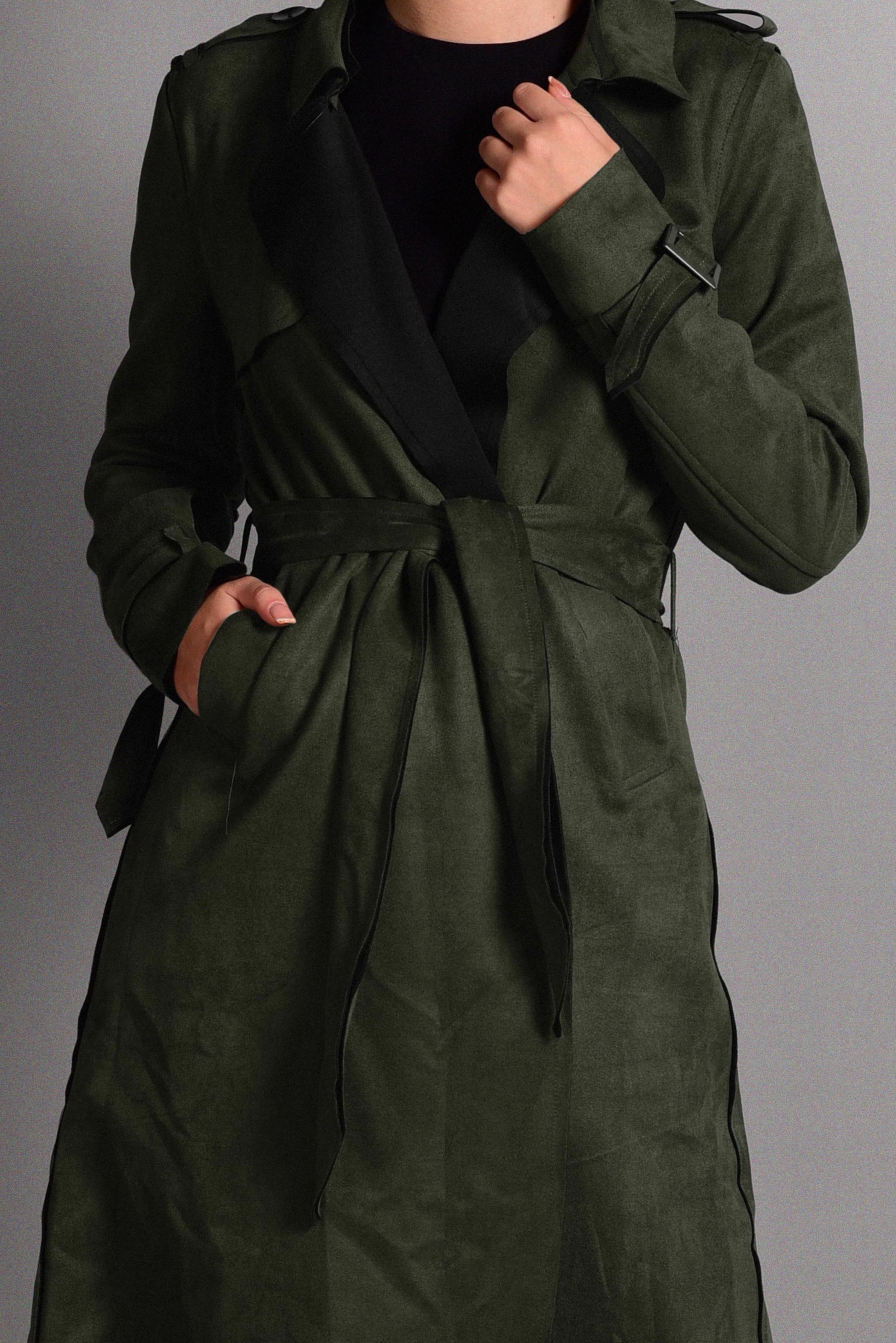 Tesettür giyim HAKİ KLASİK KESİM SÜET CEKET 4047