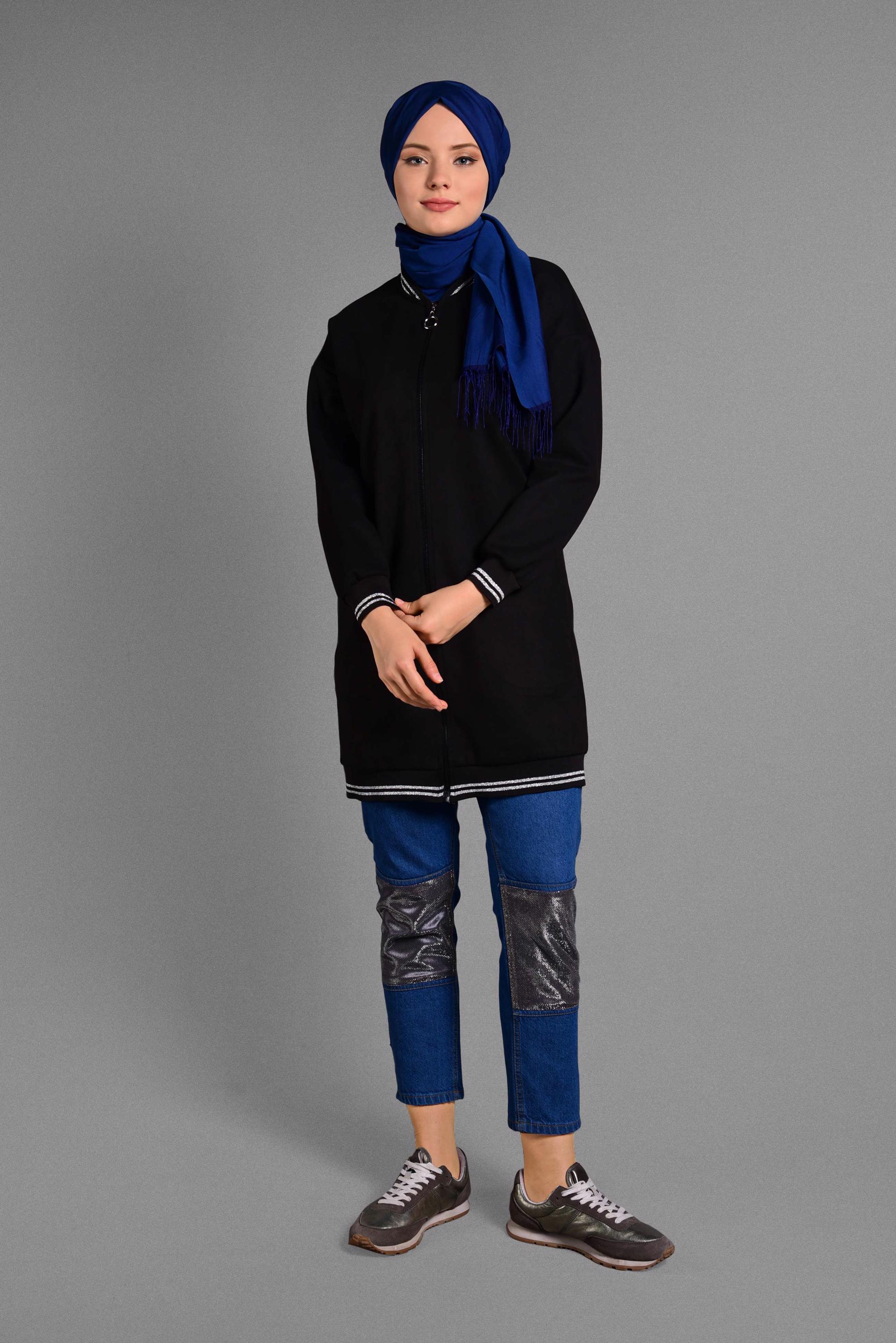 Hijab clothing BLACK ZIPPED SUEDE JACKET 4048 