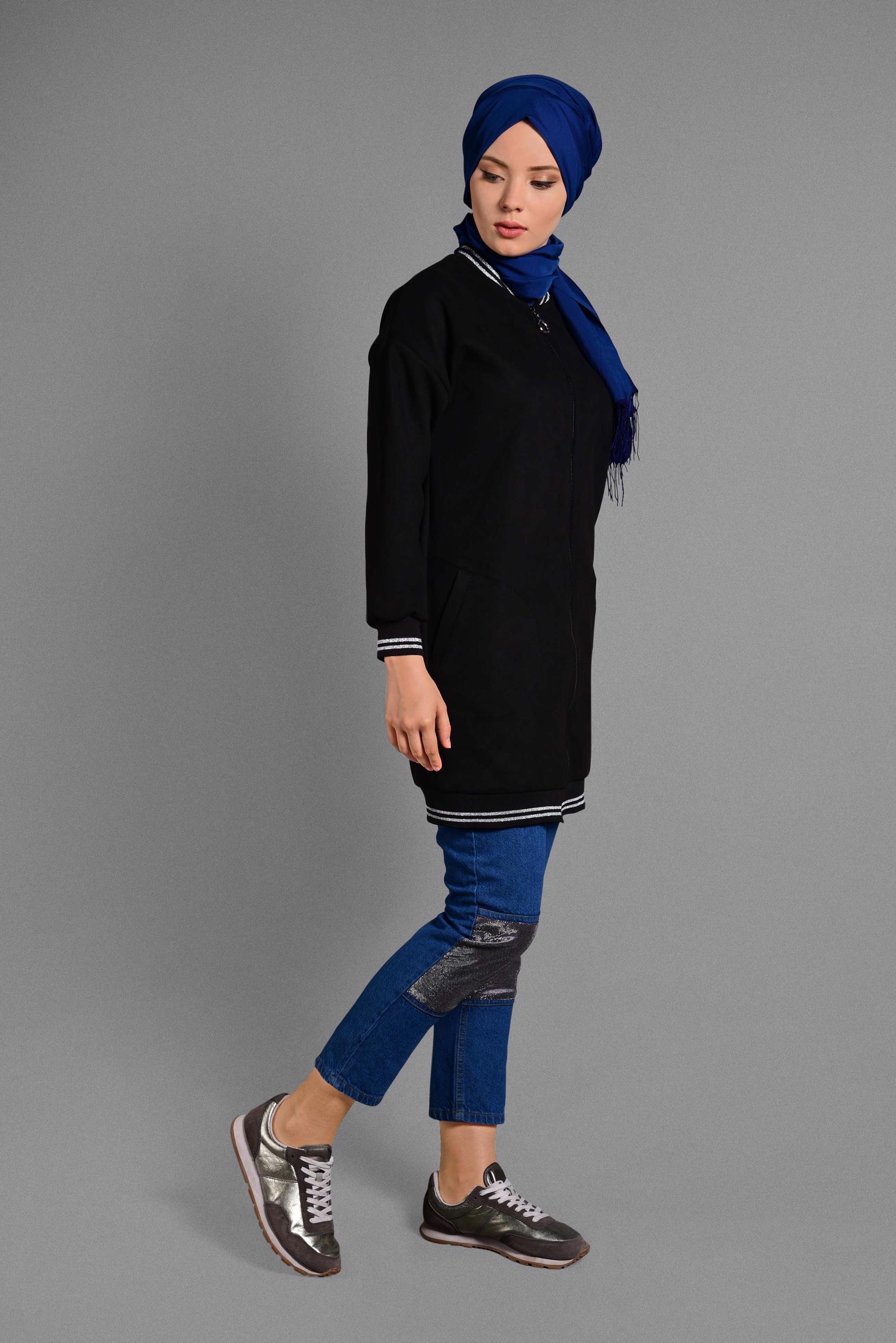 Hijab clothing BLACK ZIPPED SUEDE JACKET 4048 