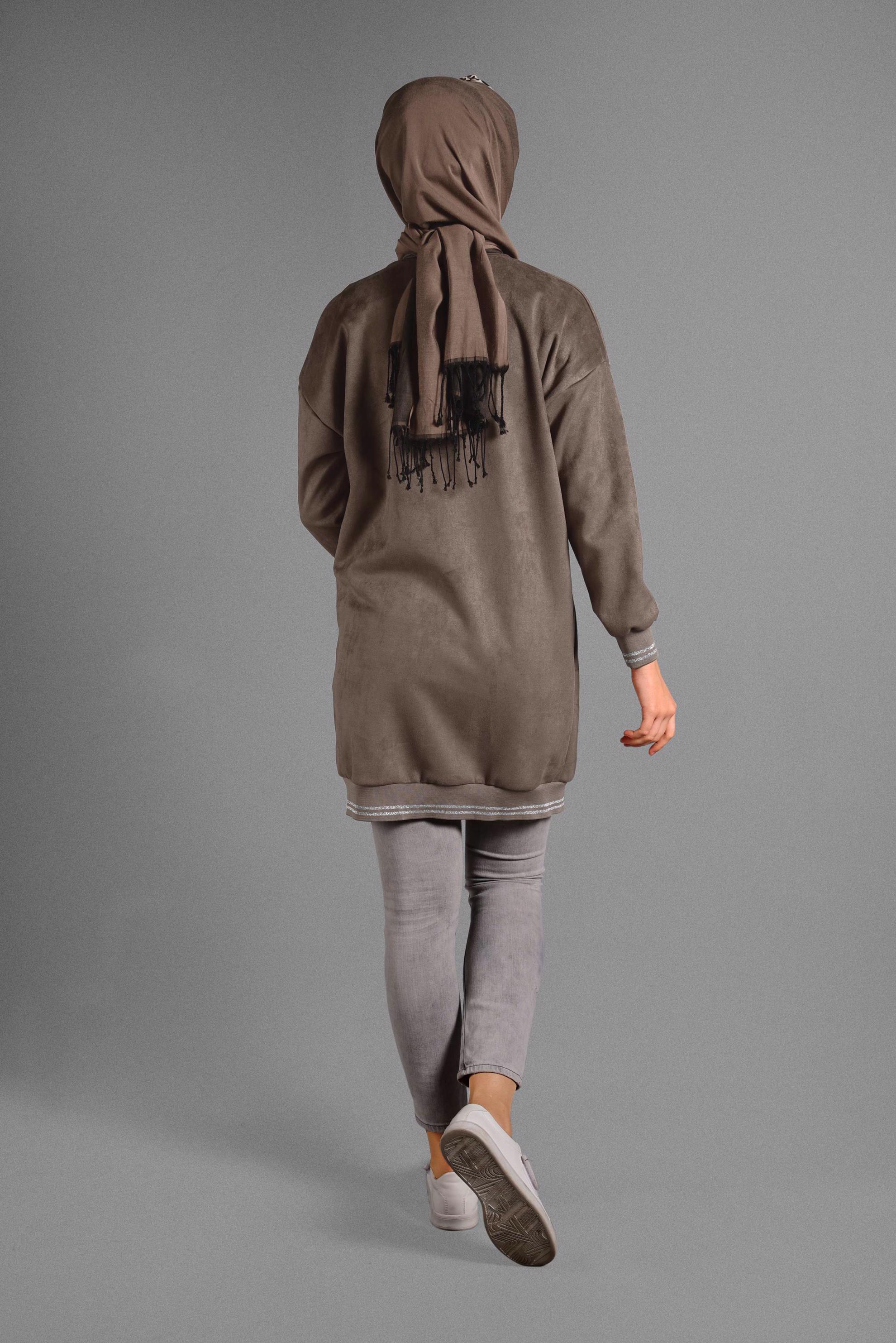 Tesettür giyim BEJ FERMUAR DETAYLI SÜET CEKET 4048