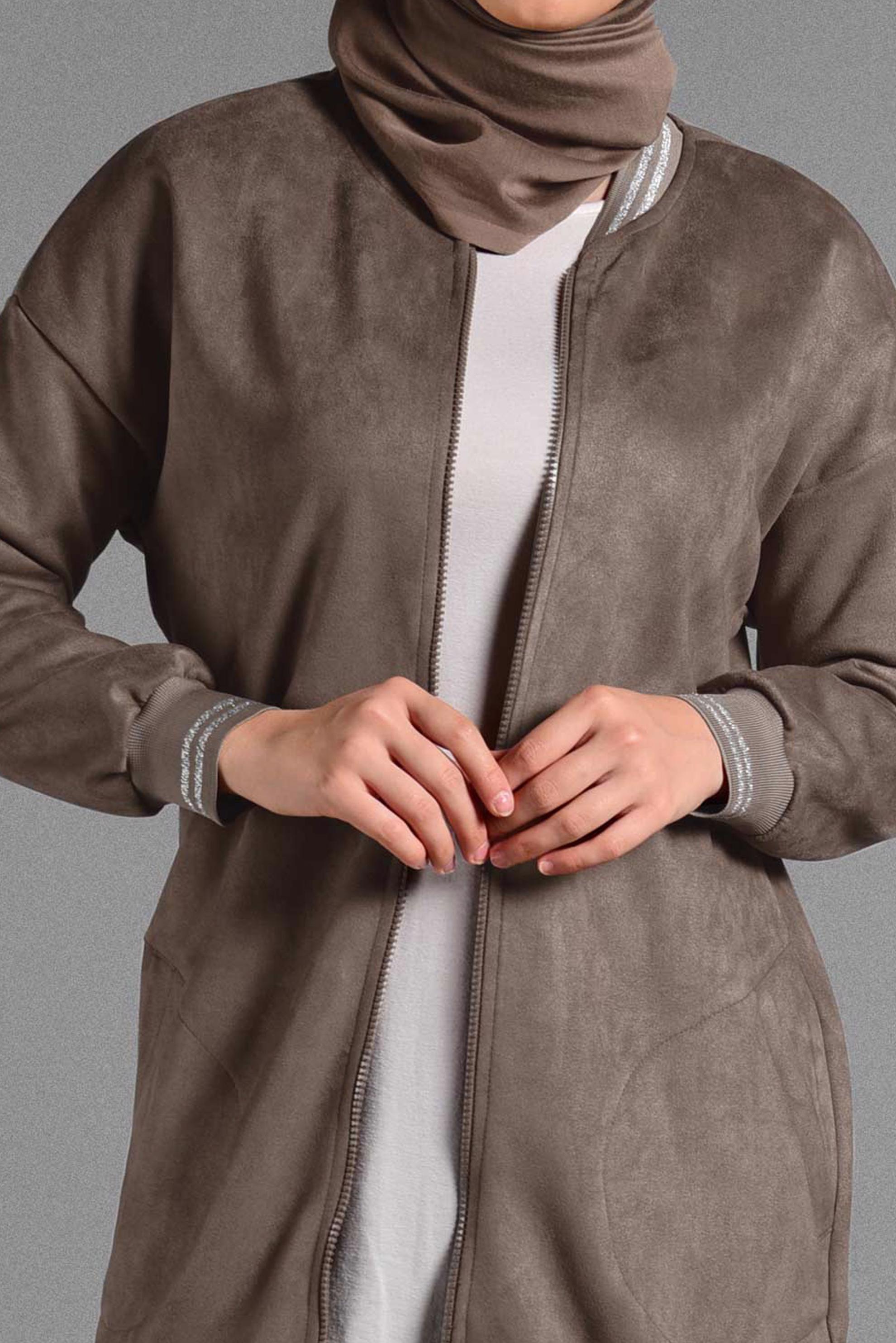 Tesettür giyim BEJ FERMUAR DETAYLI SÜET CEKET 4048