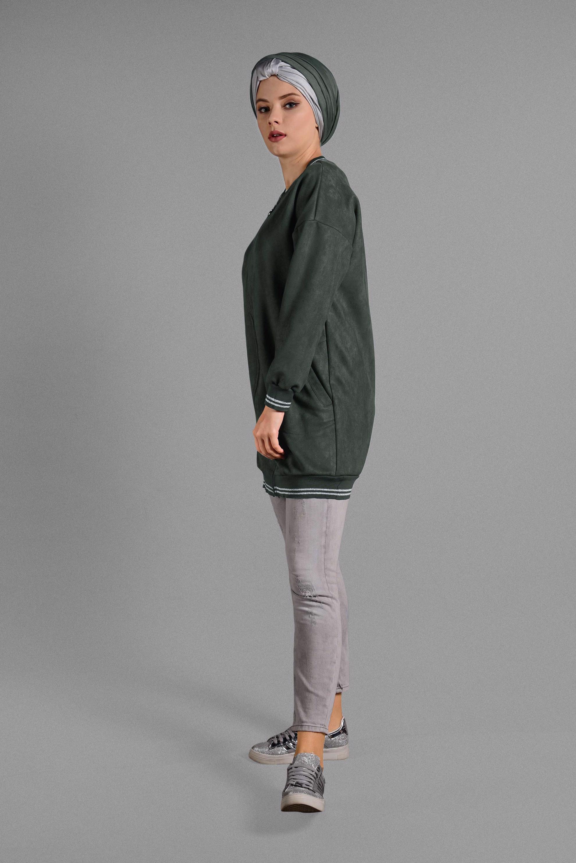 Tesettür giyim HAKİ FERMUAR DETAYLI SÜET CEKET 4048