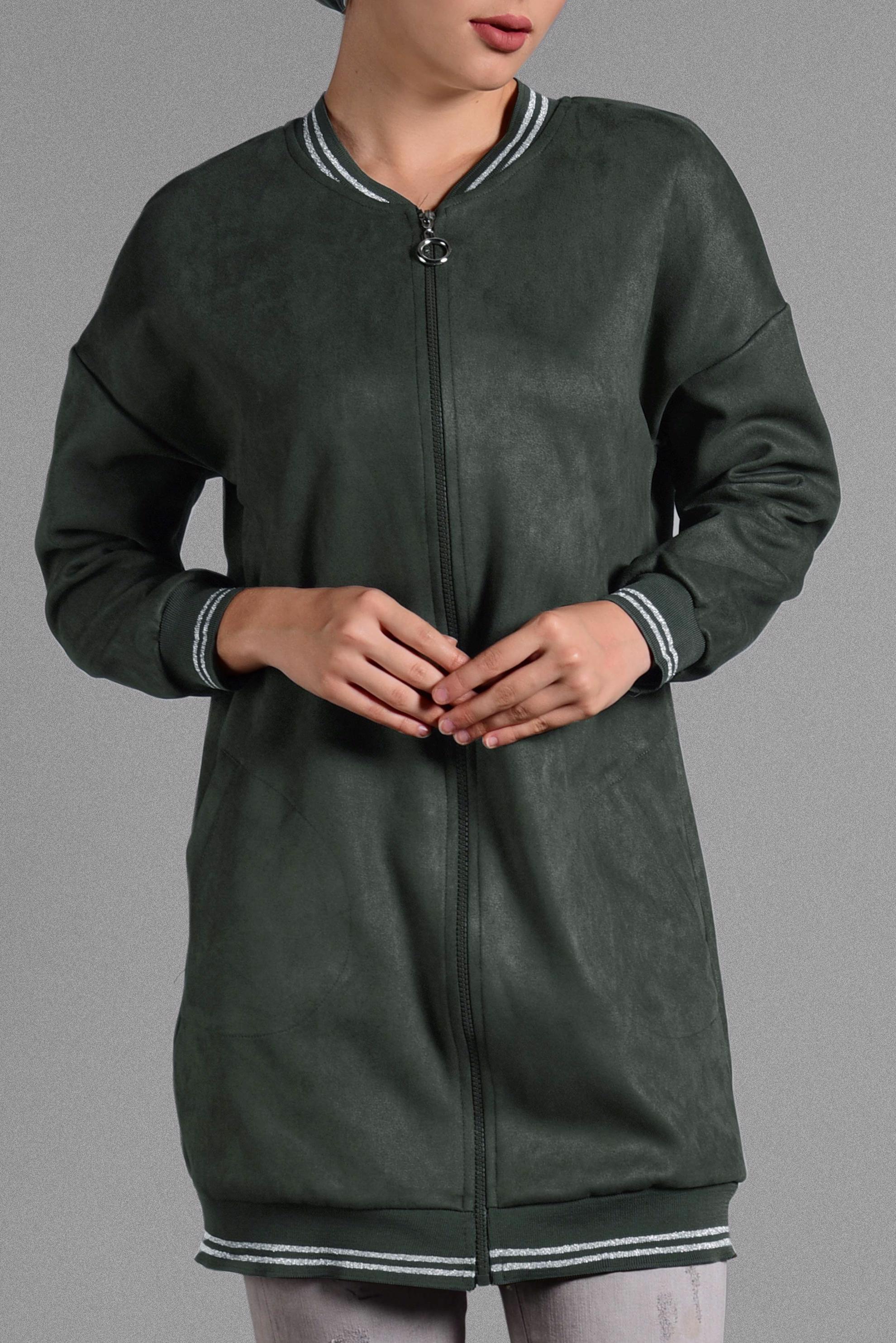 Tesettür giyim HAKİ FERMUAR DETAYLI SÜET CEKET 4048