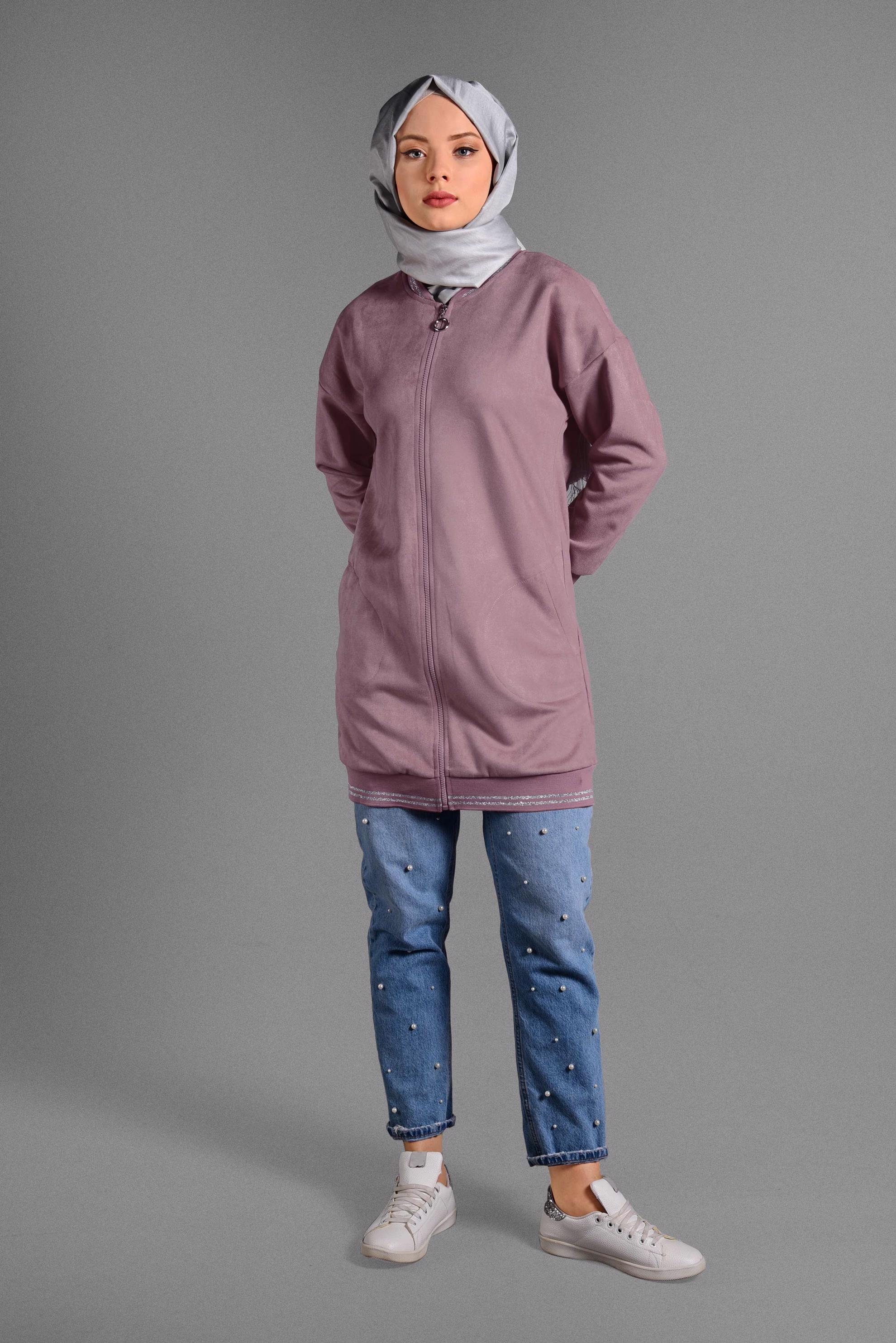 Hijab clothing POWDER ZIPPED SUEDE JACKET 4048 
