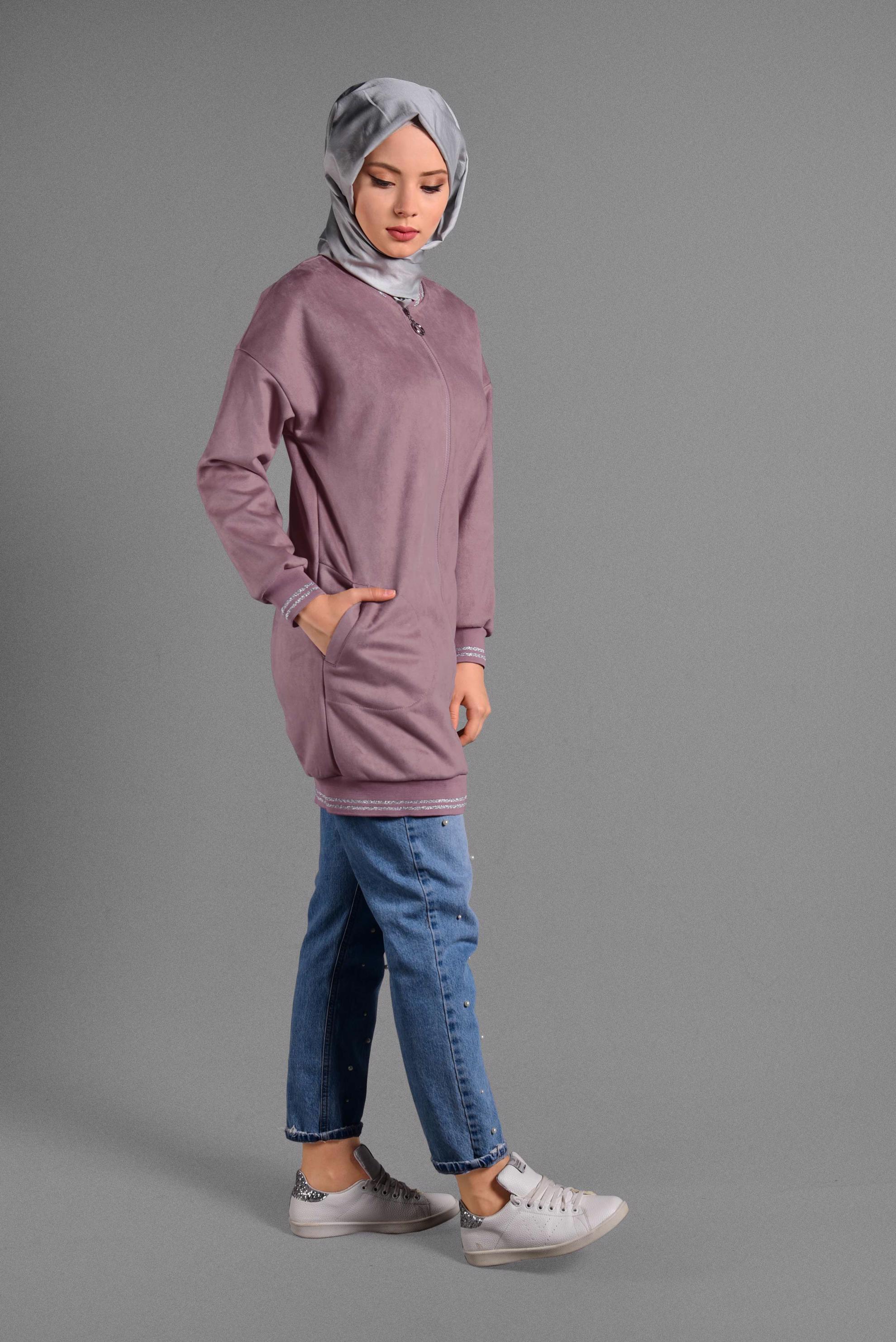 Hijab clothing POWDER ZIPPED SUEDE JACKET 4048 