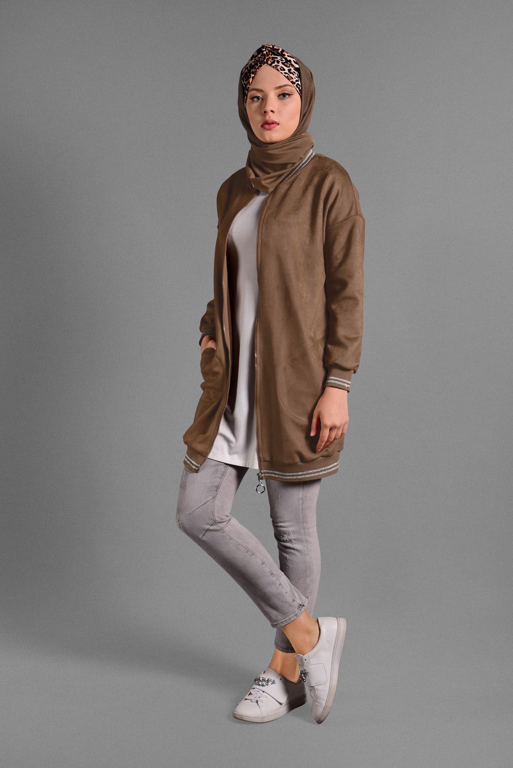 Hijab clothing TABA ZIPPED SUEDE JACKET 4048 