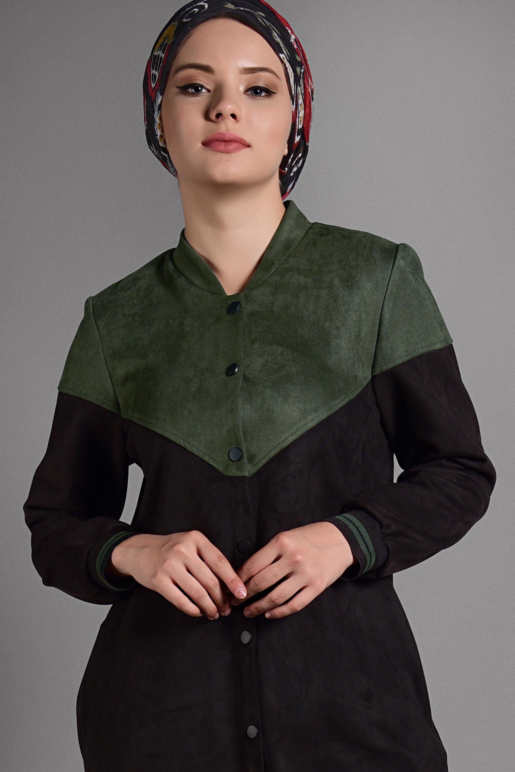 Tesettür giyim HAKİ ÇITÇIT DETAYLI SÜET CEKET 4049