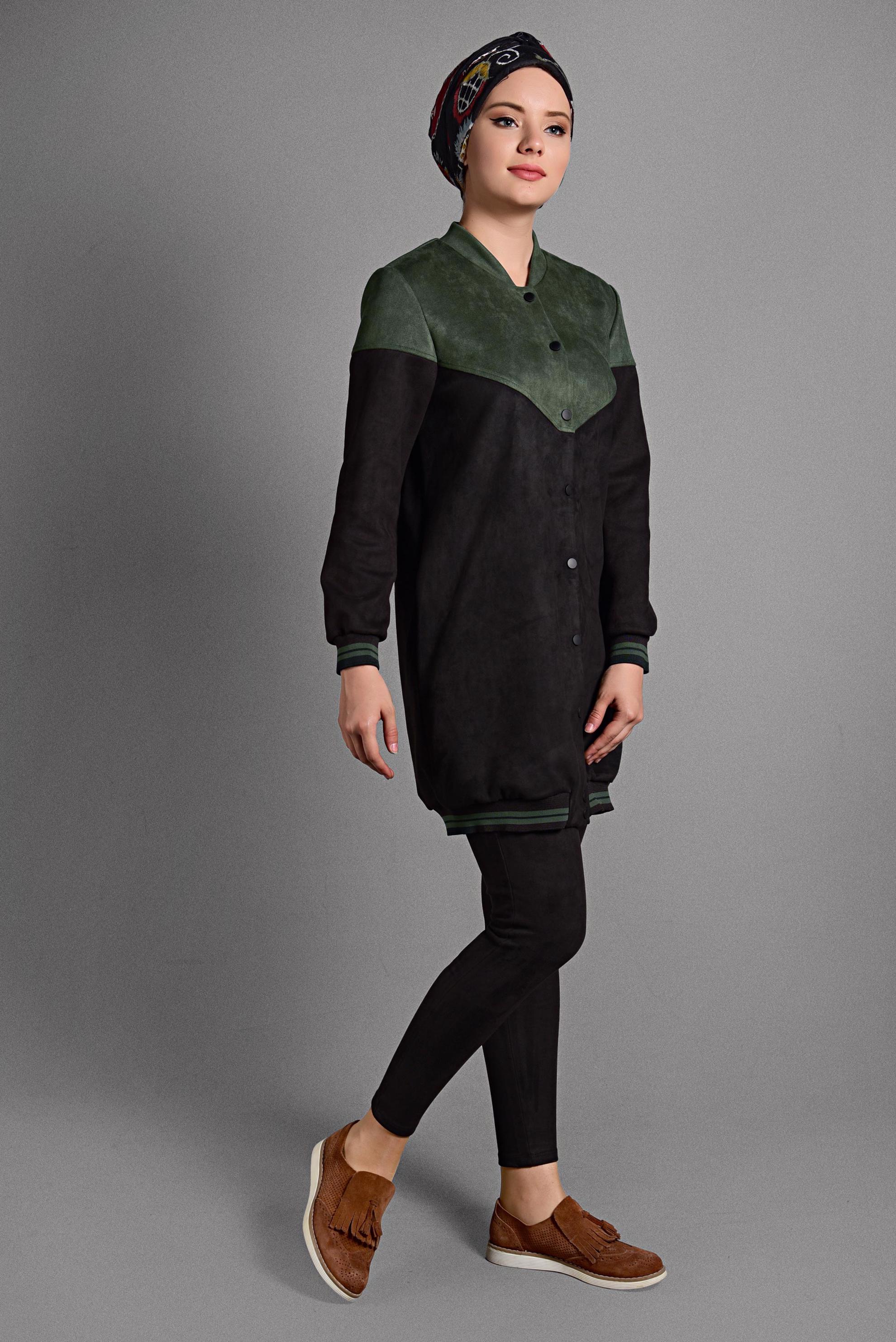 Tesettür giyim HAKİ ÇITÇIT DETAYLI SÜET CEKET 4049