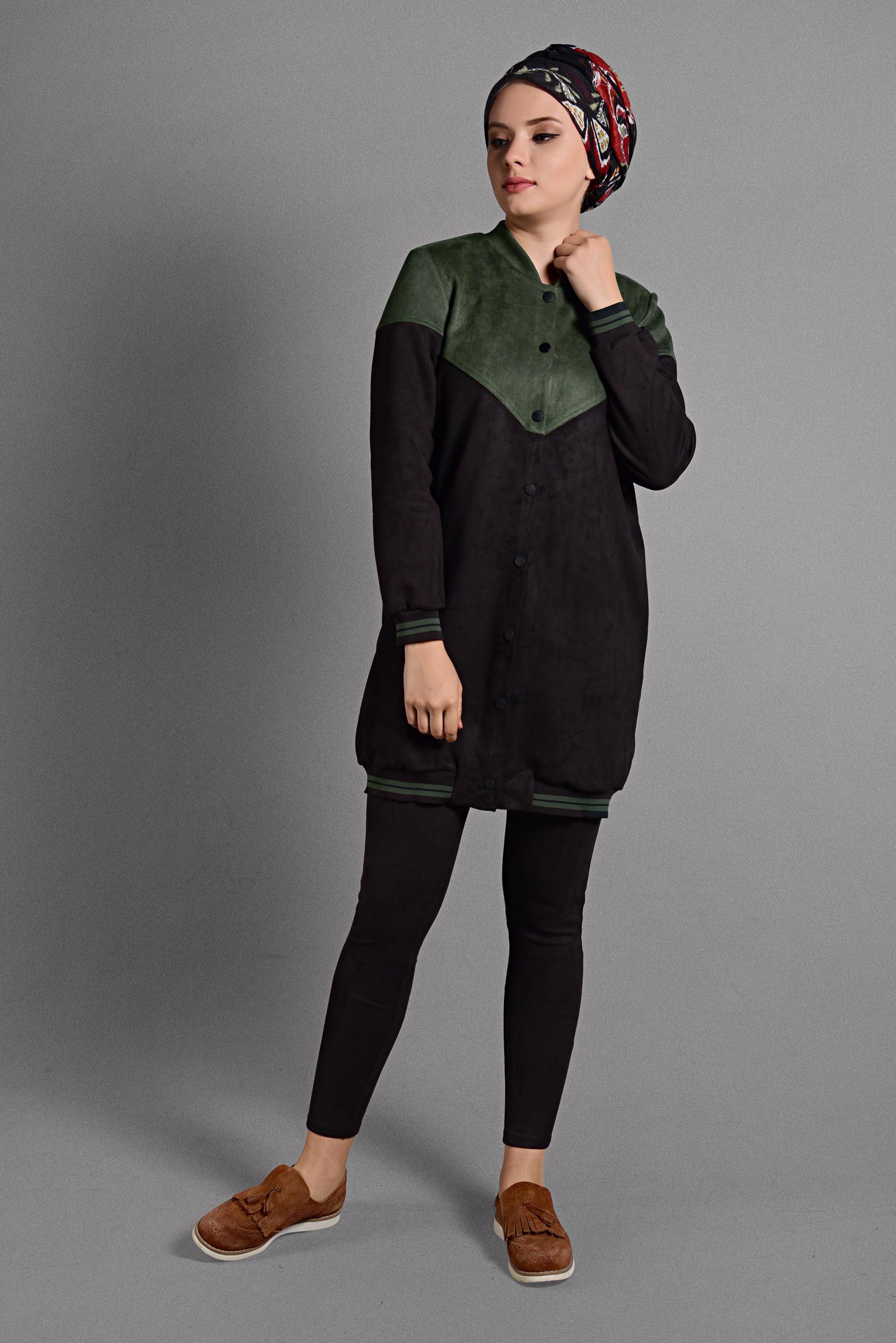 Tesettür giyim HAKİ ÇITÇIT DETAYLI SÜET CEKET 4049