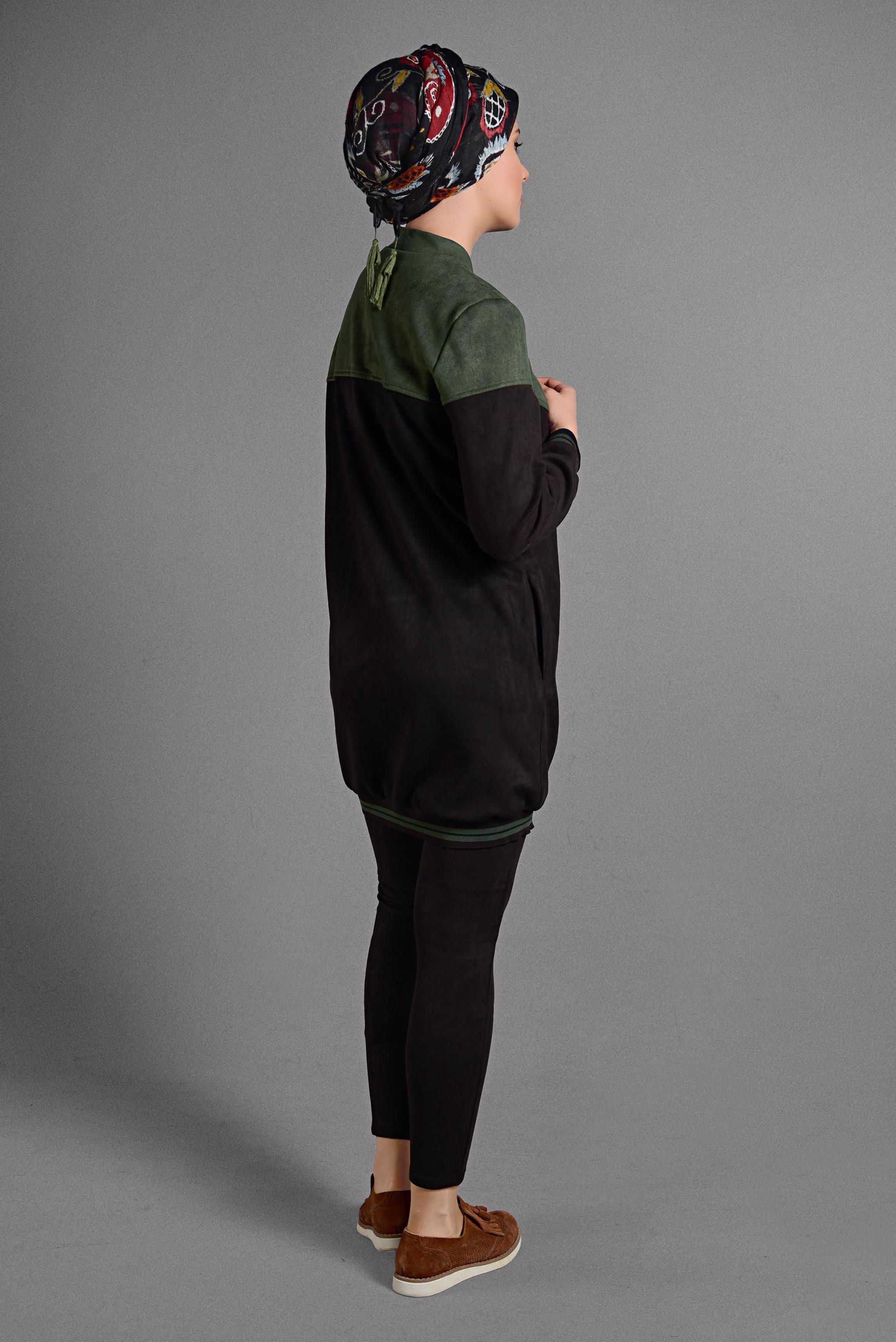 Tesettür giyim HAKİ ÇITÇIT DETAYLI SÜET CEKET 4049