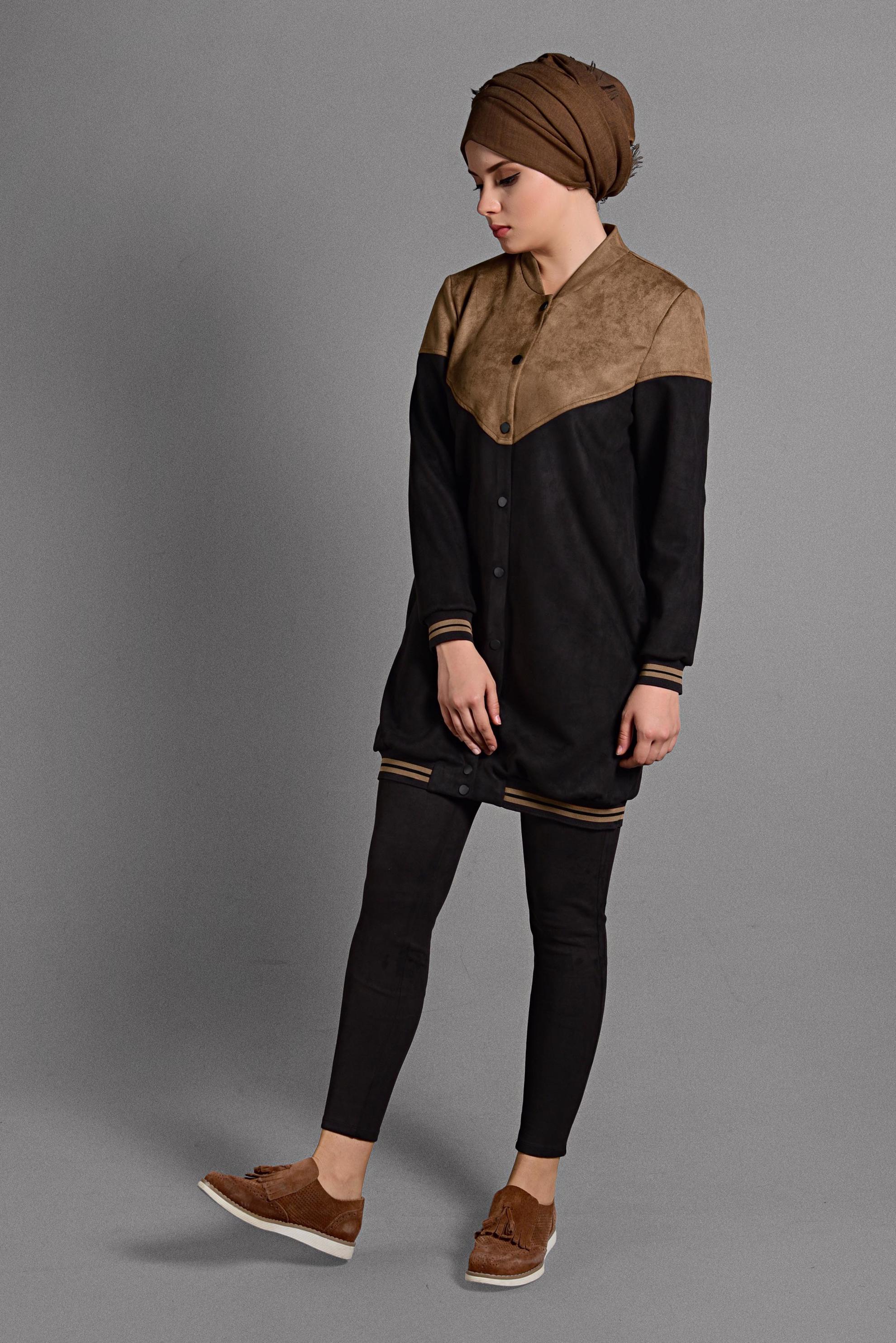 Tesettür giyim TABA ÇITÇIT DETAYLI SÜET CEKET 4049