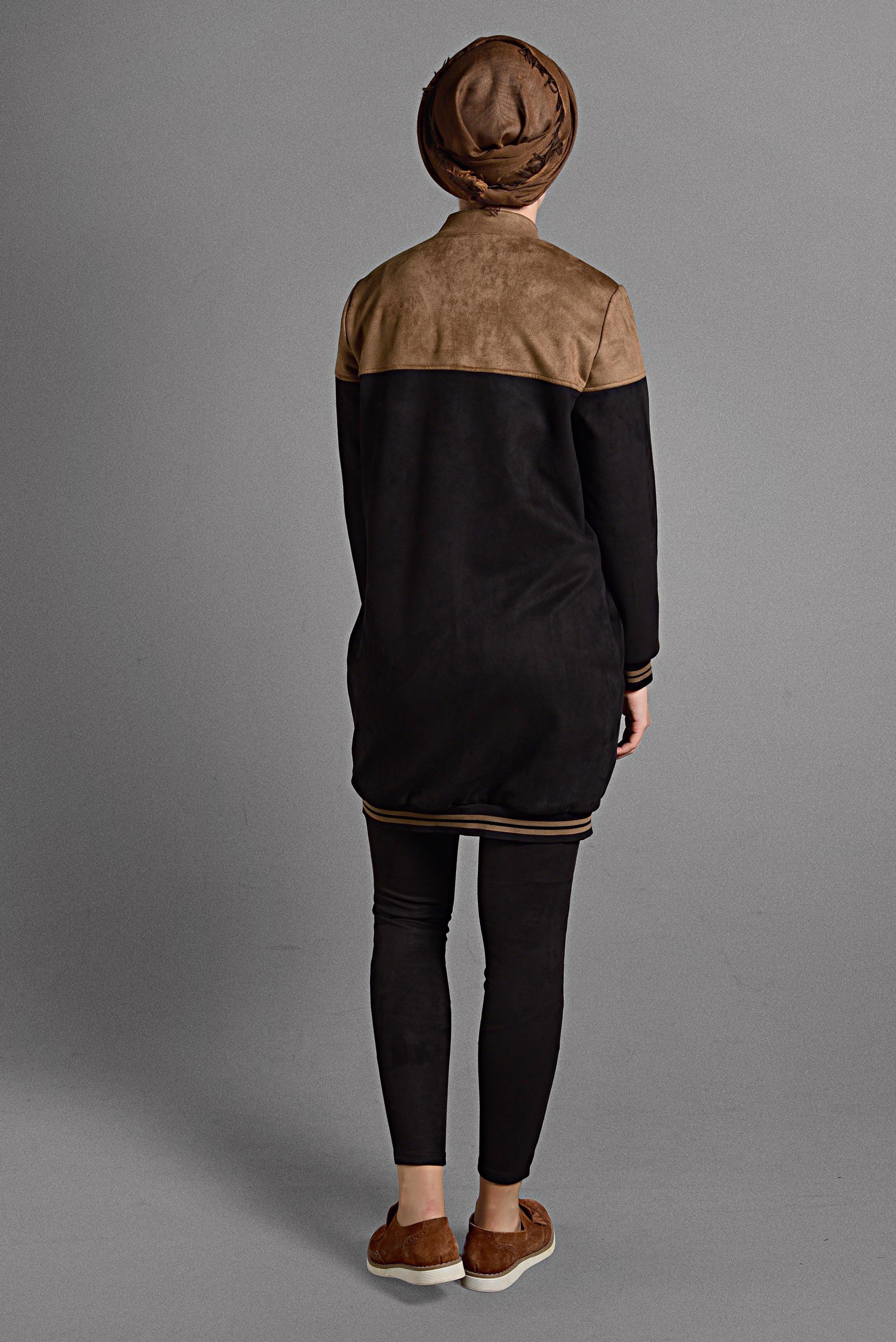 Tesettür giyim TABA ÇITÇIT DETAYLI SÜET CEKET 4049