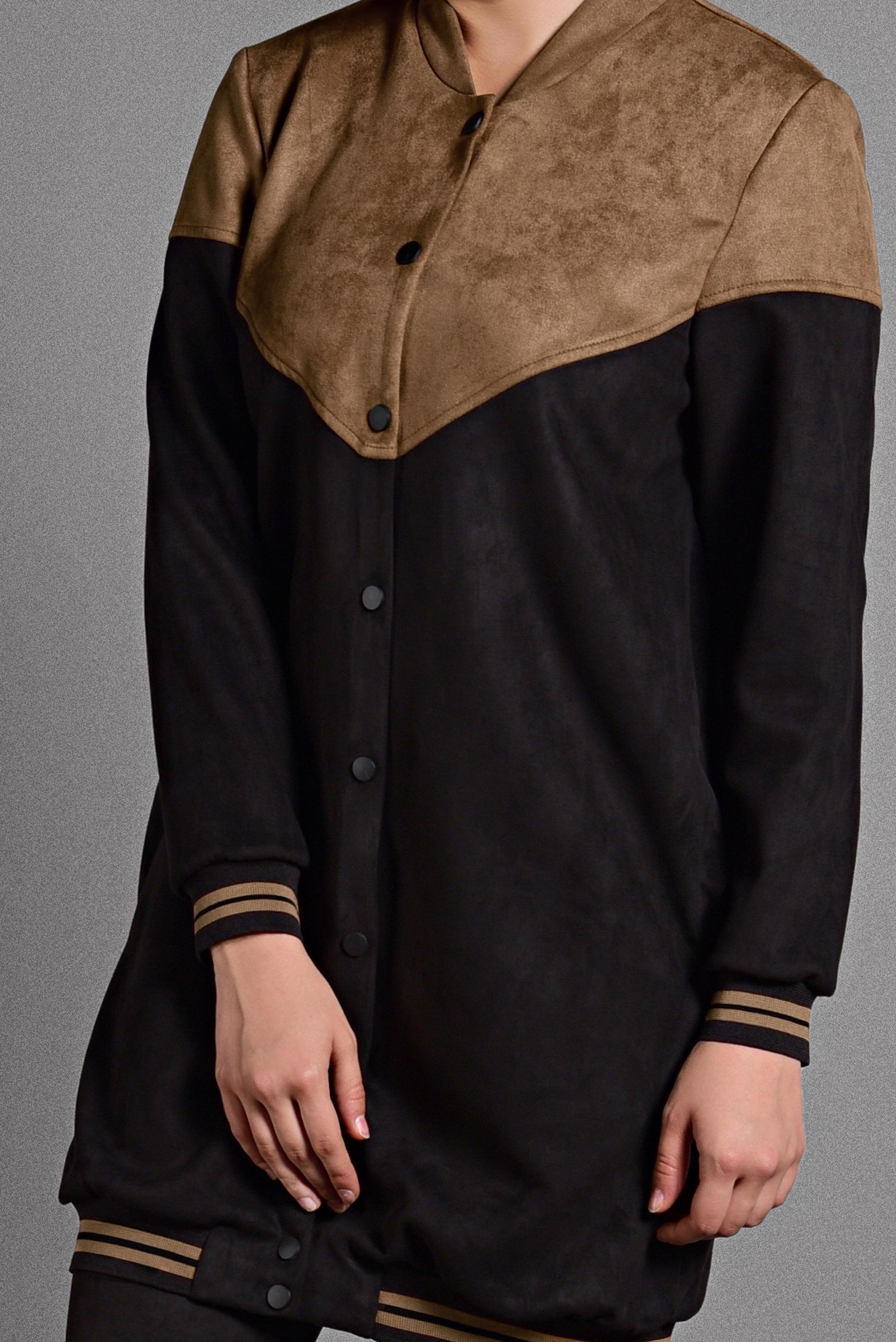 Tesettür giyim TABA ÇITÇIT DETAYLI SÜET CEKET 4049