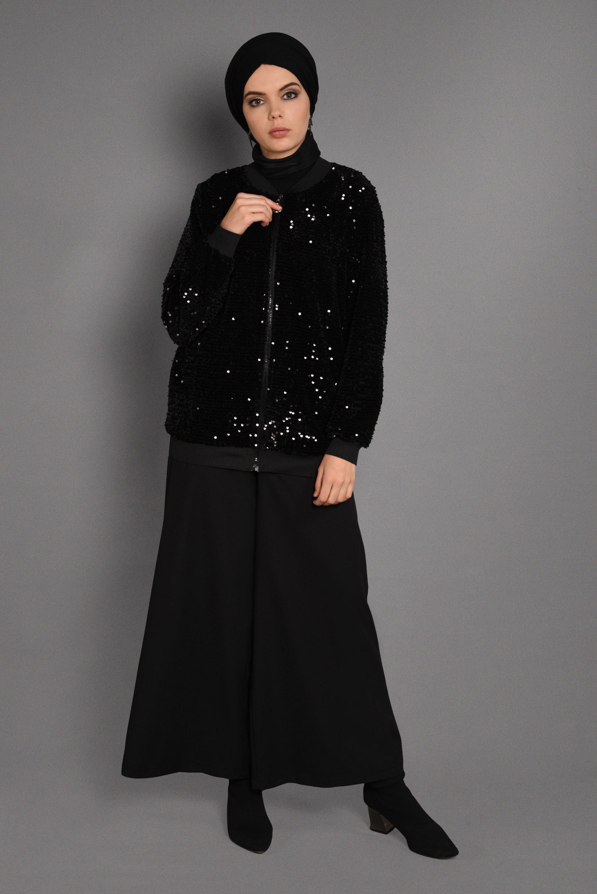 Hijab clothing BLACK VELVET SEQUINED JACKET 4051
