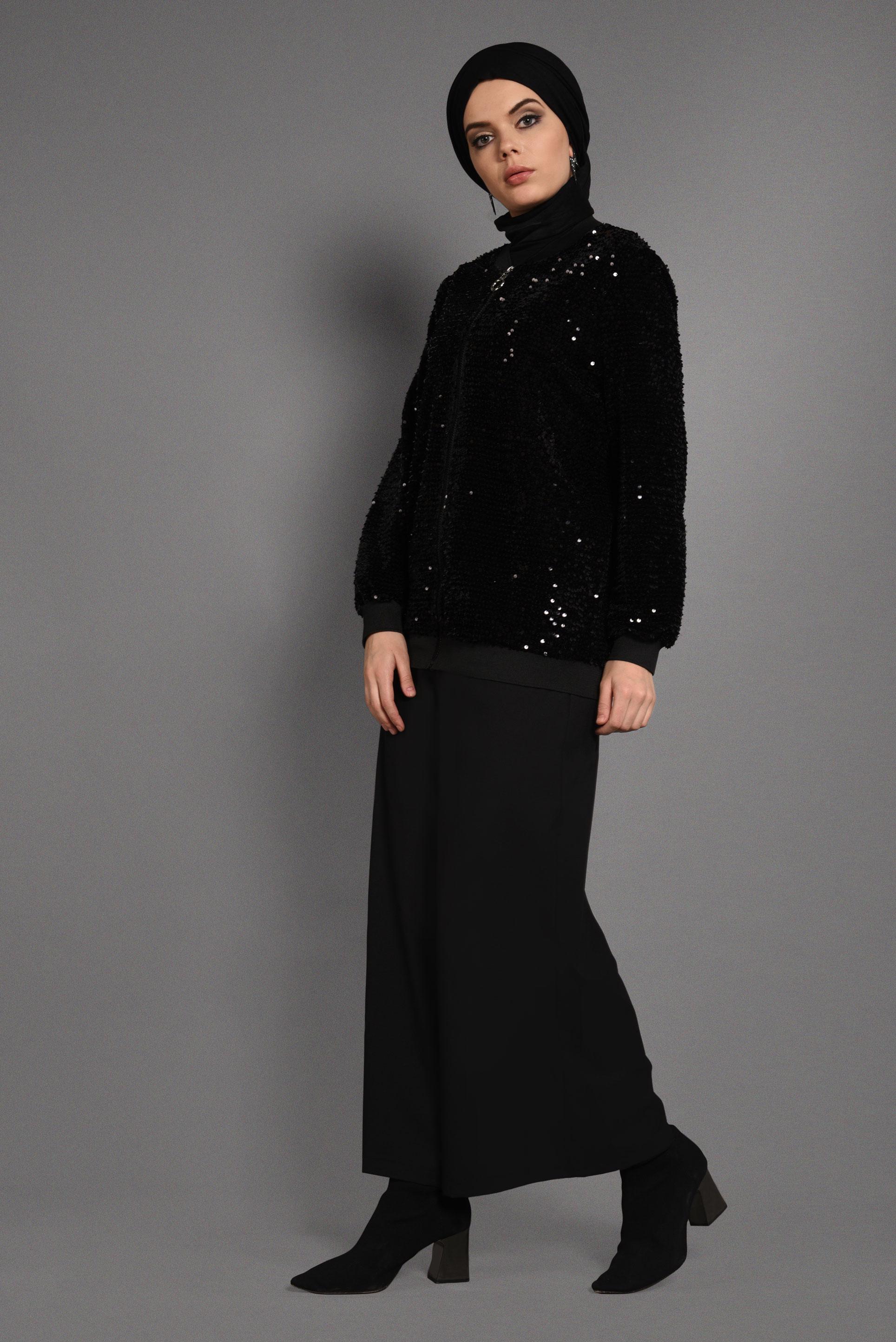 Hijab clothing BLACK VELVET SEQUINED JACKET 4051