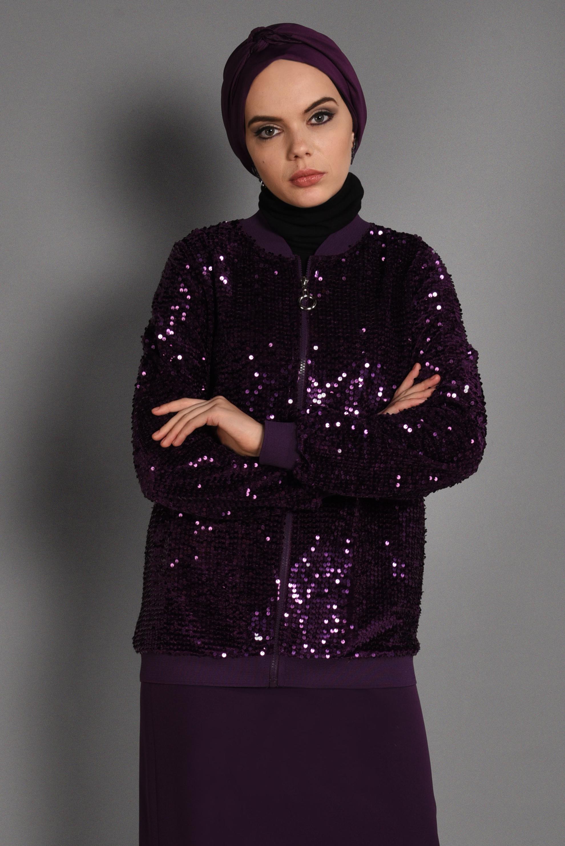 Tesettür giyim MÜRDÜM PULLU KADİFE CEKET 4051