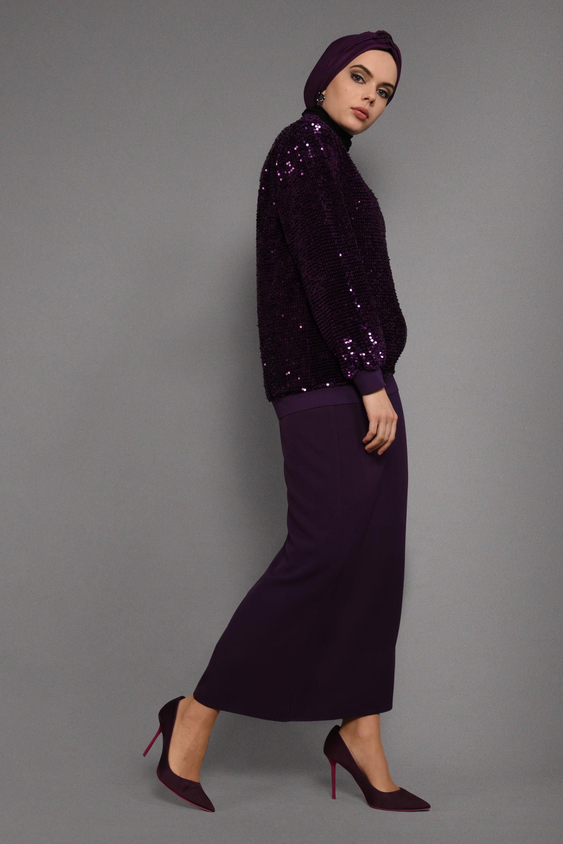 Tesettür giyim MÜRDÜM PULLU KADİFE CEKET 4051