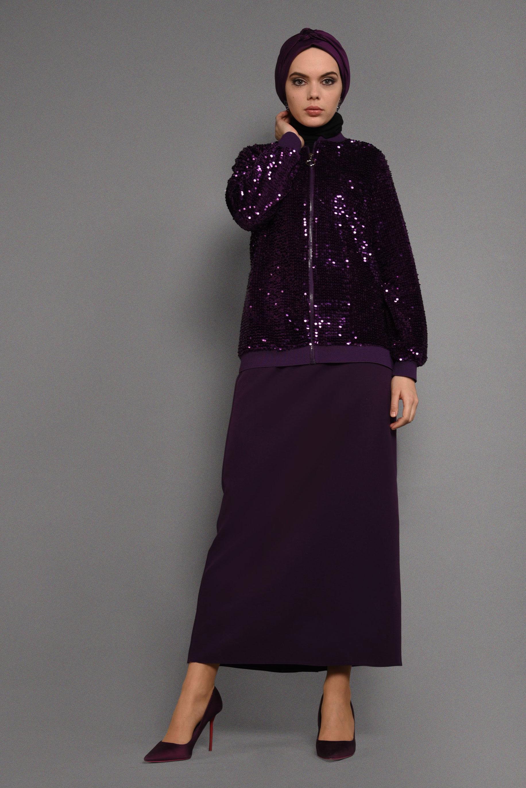 Tesettür giyim MÜRDÜM PULLU KADİFE CEKET 4051