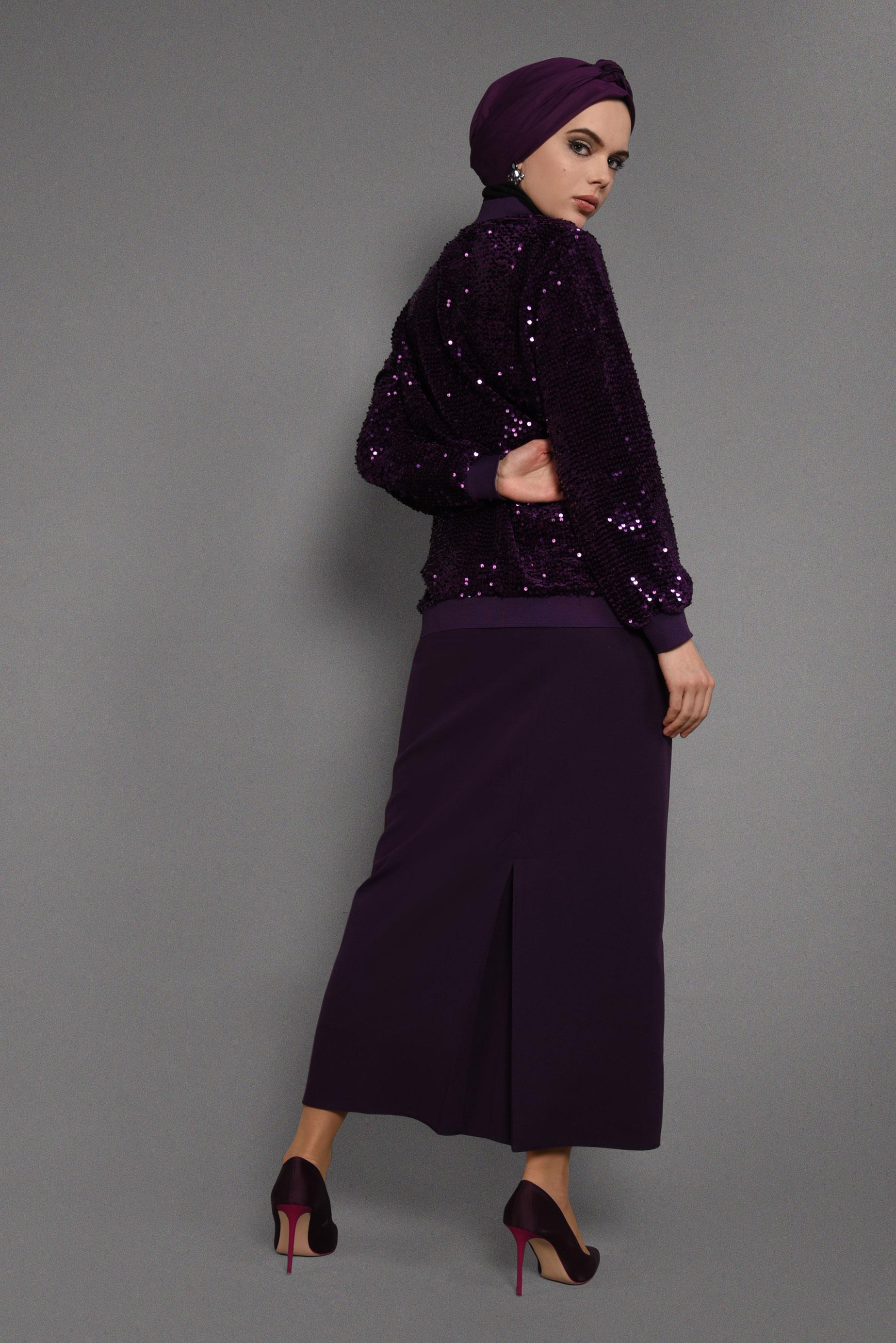Tesettür giyim MÜRDÜM PULLU KADİFE CEKET 4051