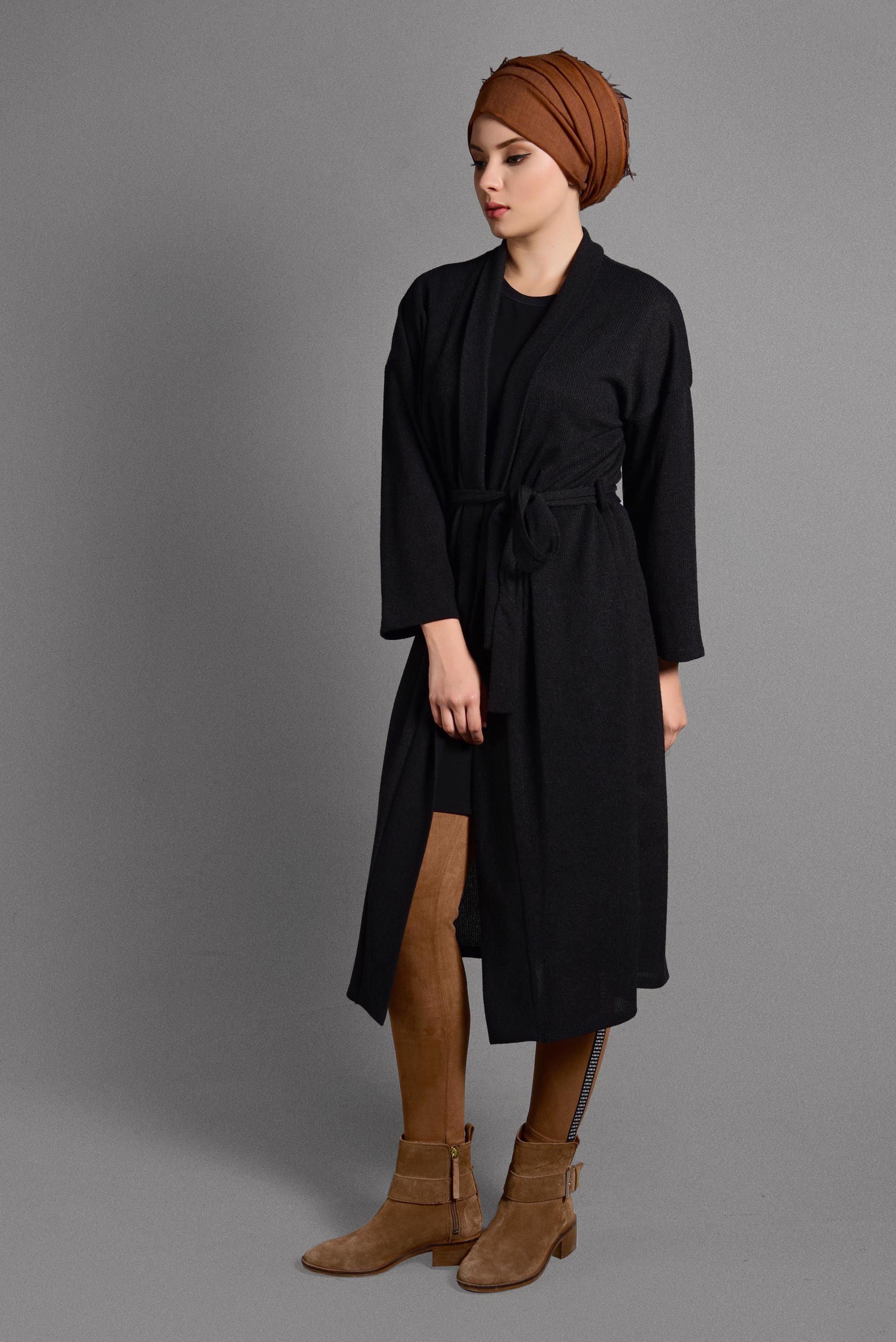 Hijab clothing BLACK FLOWING KNIT JACKET 4052