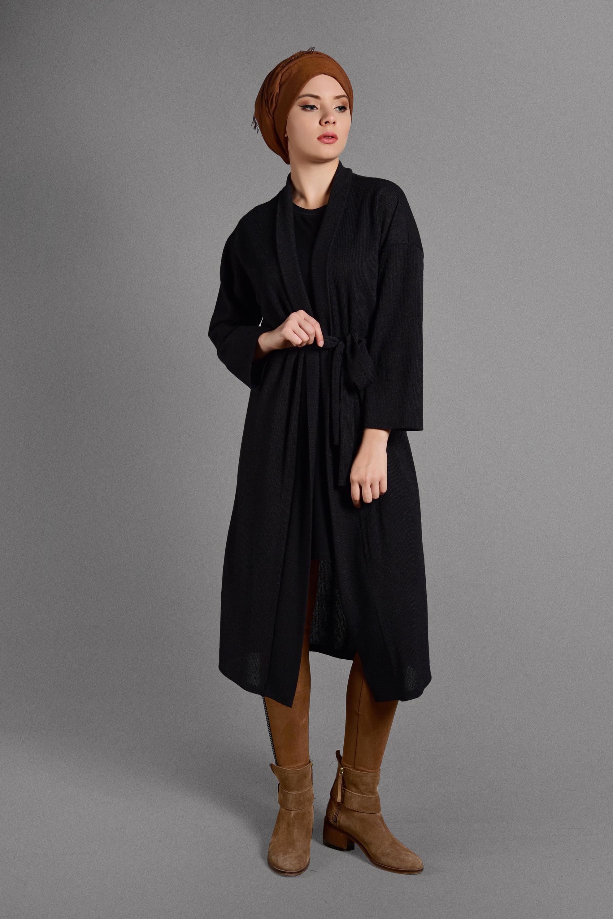 Hijab clothing BLACK FLOWING KNIT JACKET 4052