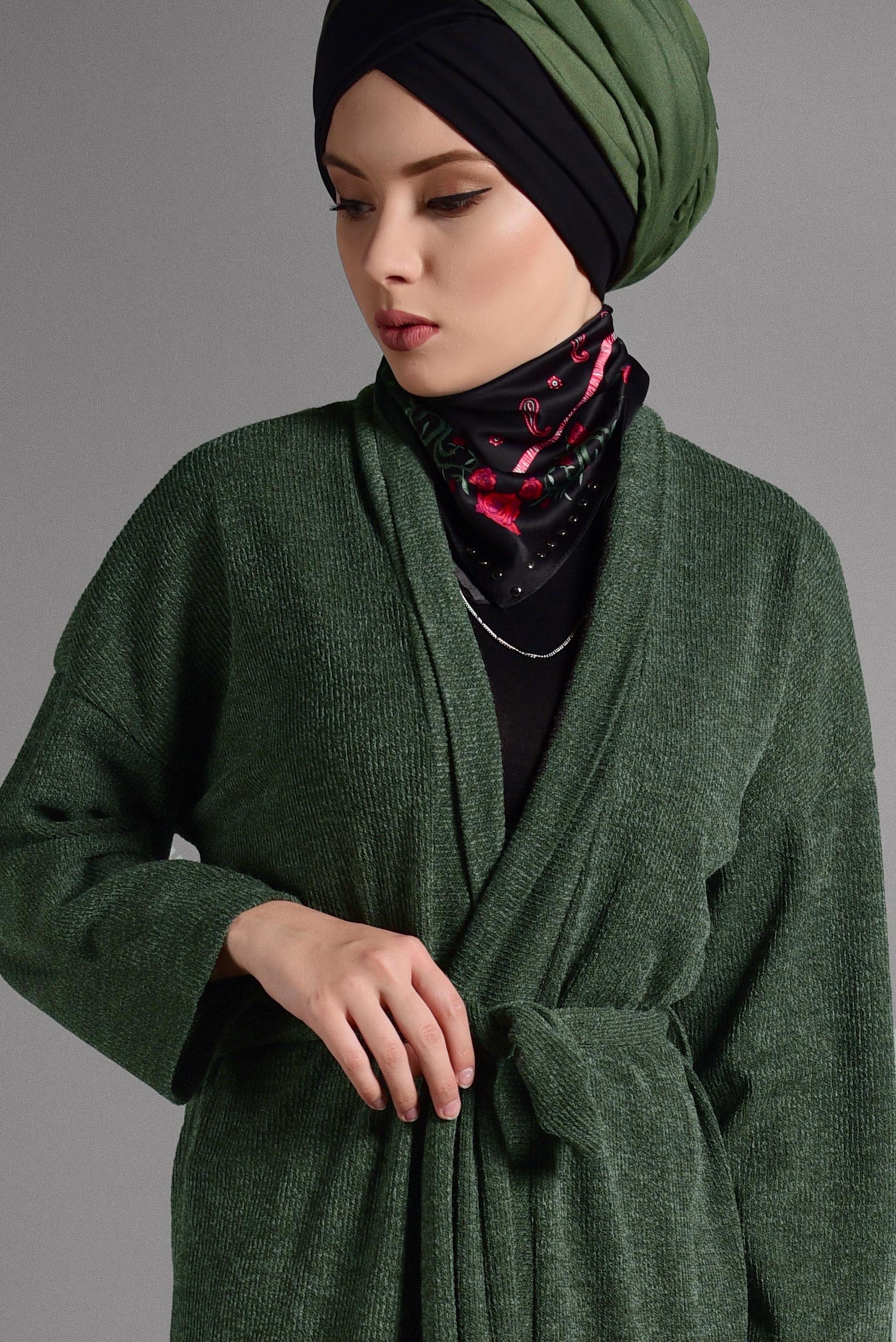 Hijab clothing KHAKI FLOWING KNIT JACKET 4052