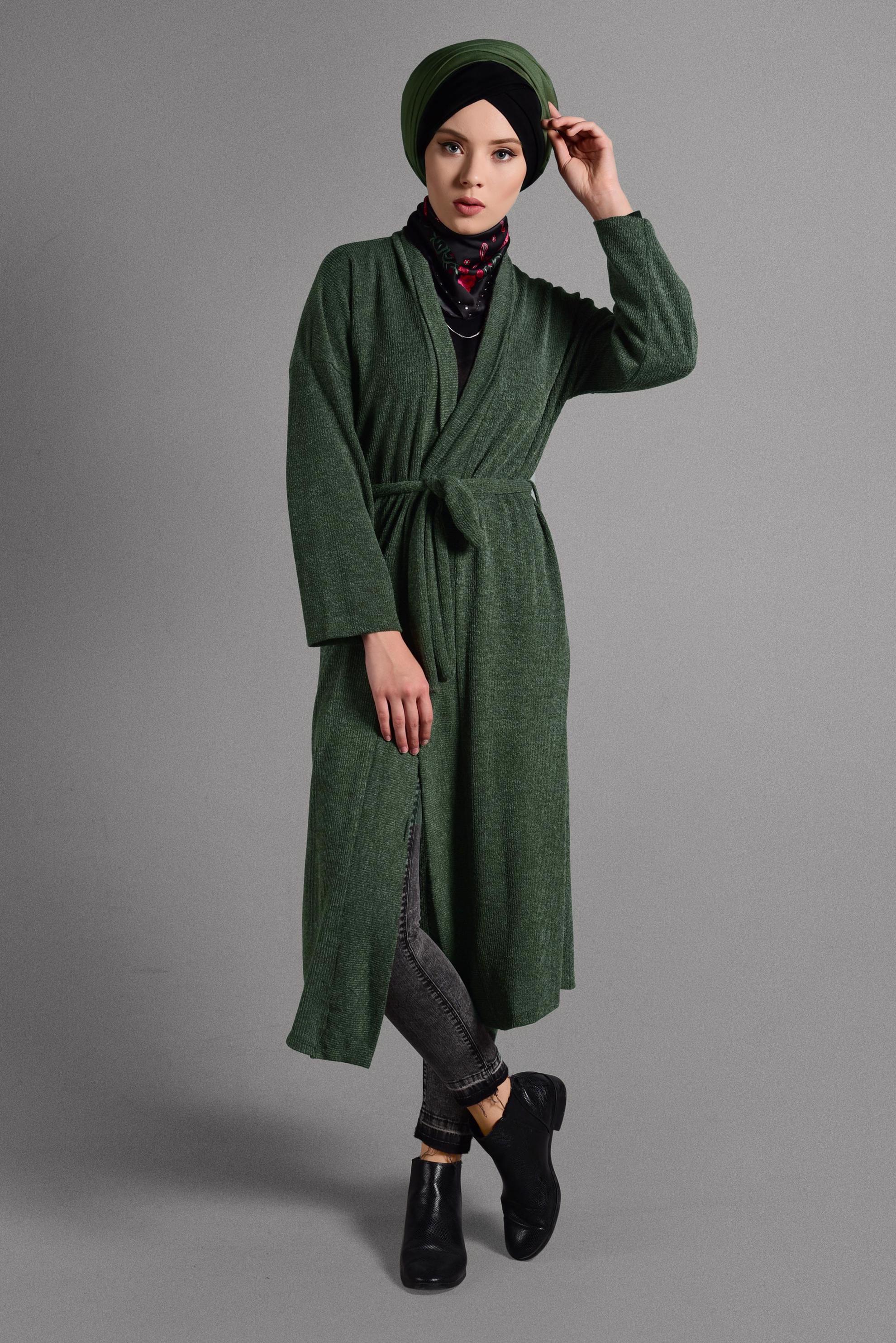 Hijab clothing KHAKI FLOWING KNIT JACKET 4052