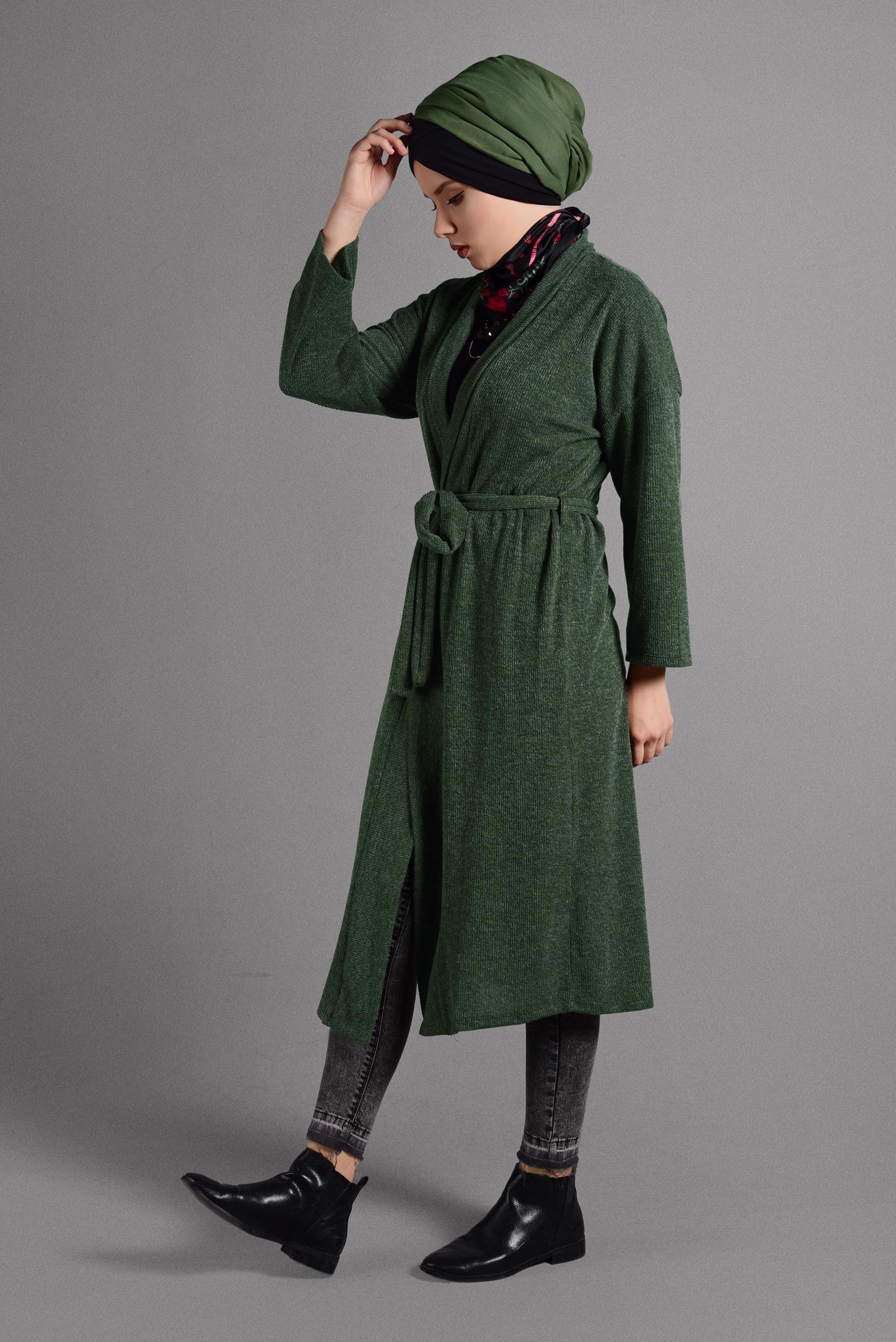 Hijab clothing KHAKI FLOWING KNIT JACKET 4052