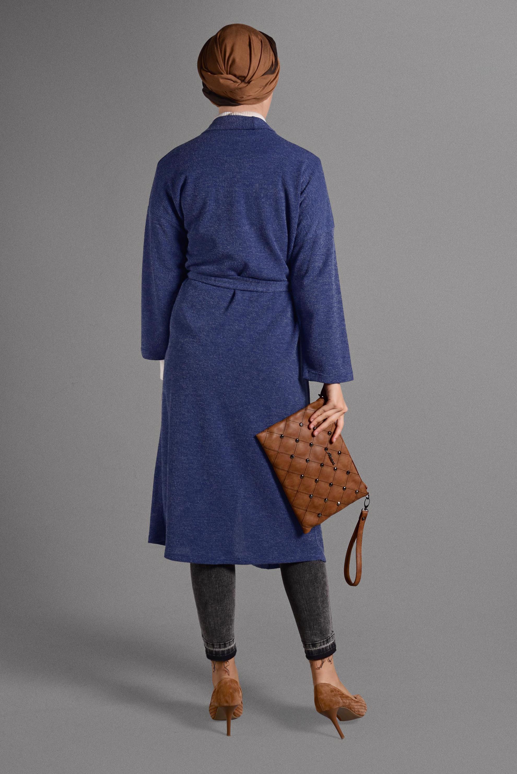 Tesettür giyim LACİVERT KUŞAKLI SALAŞ TRİKO CEKET 4052