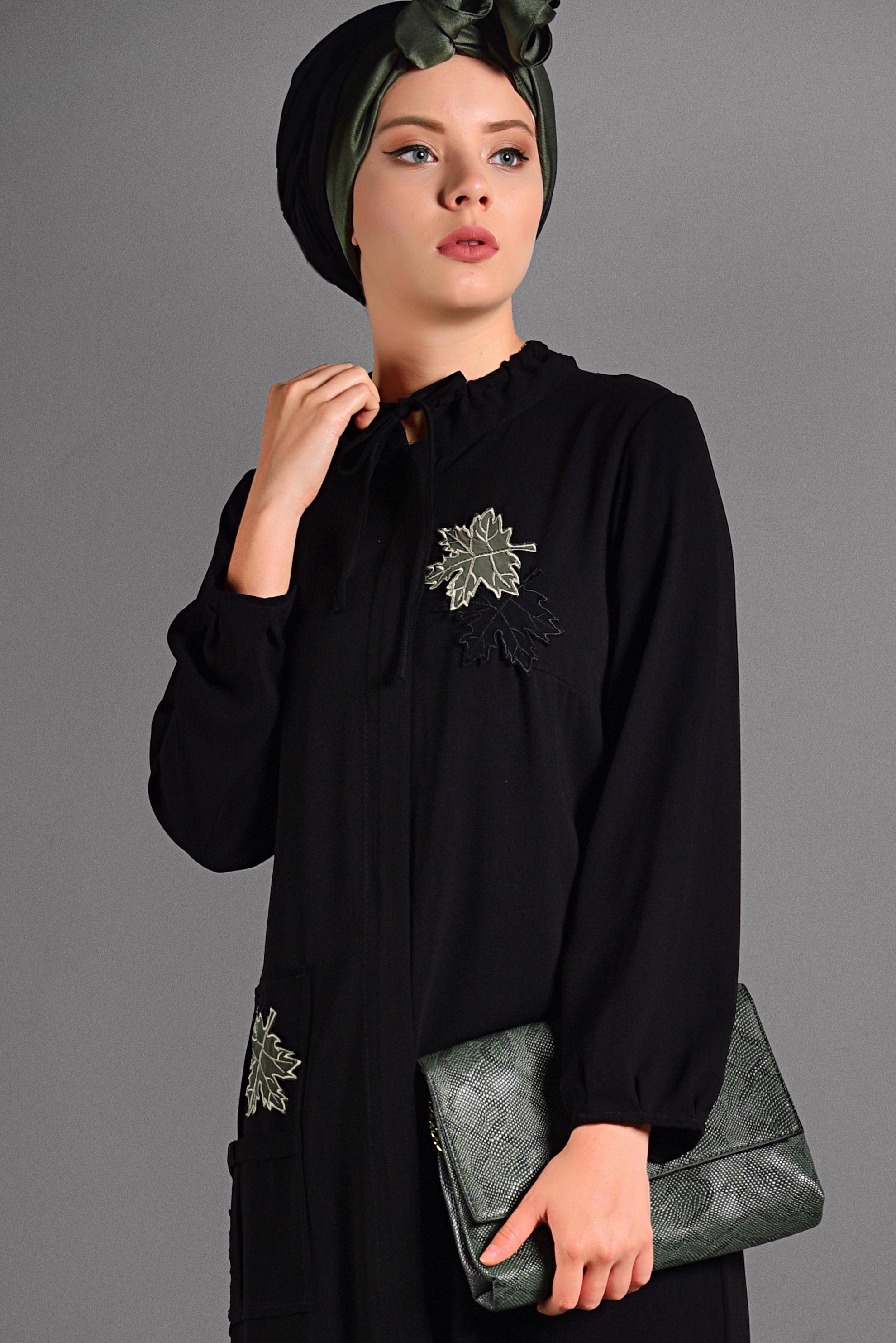 Hijab clothing BLACK DIMENSIONAL FLOWER DETAILED JACKET 4053