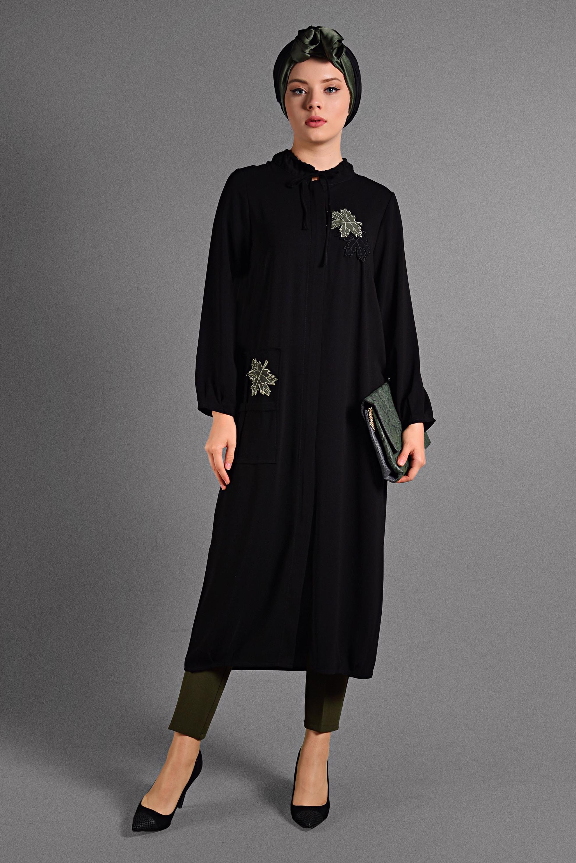 Hijab clothing BLACK DIMENSIONAL FLOWER DETAILED JACKET 4053