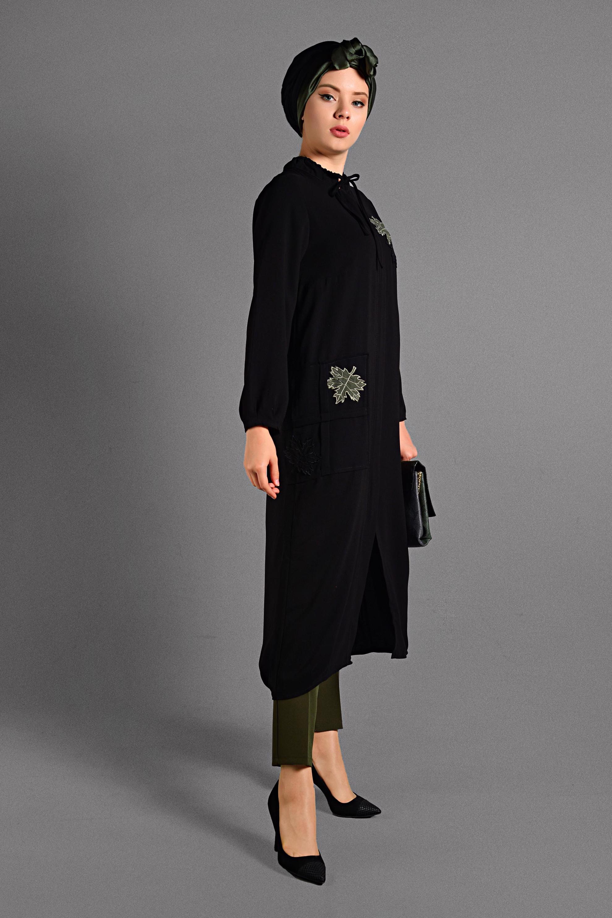 Hijab clothing BLACK DIMENSIONAL FLOWER DETAILED JACKET 4053