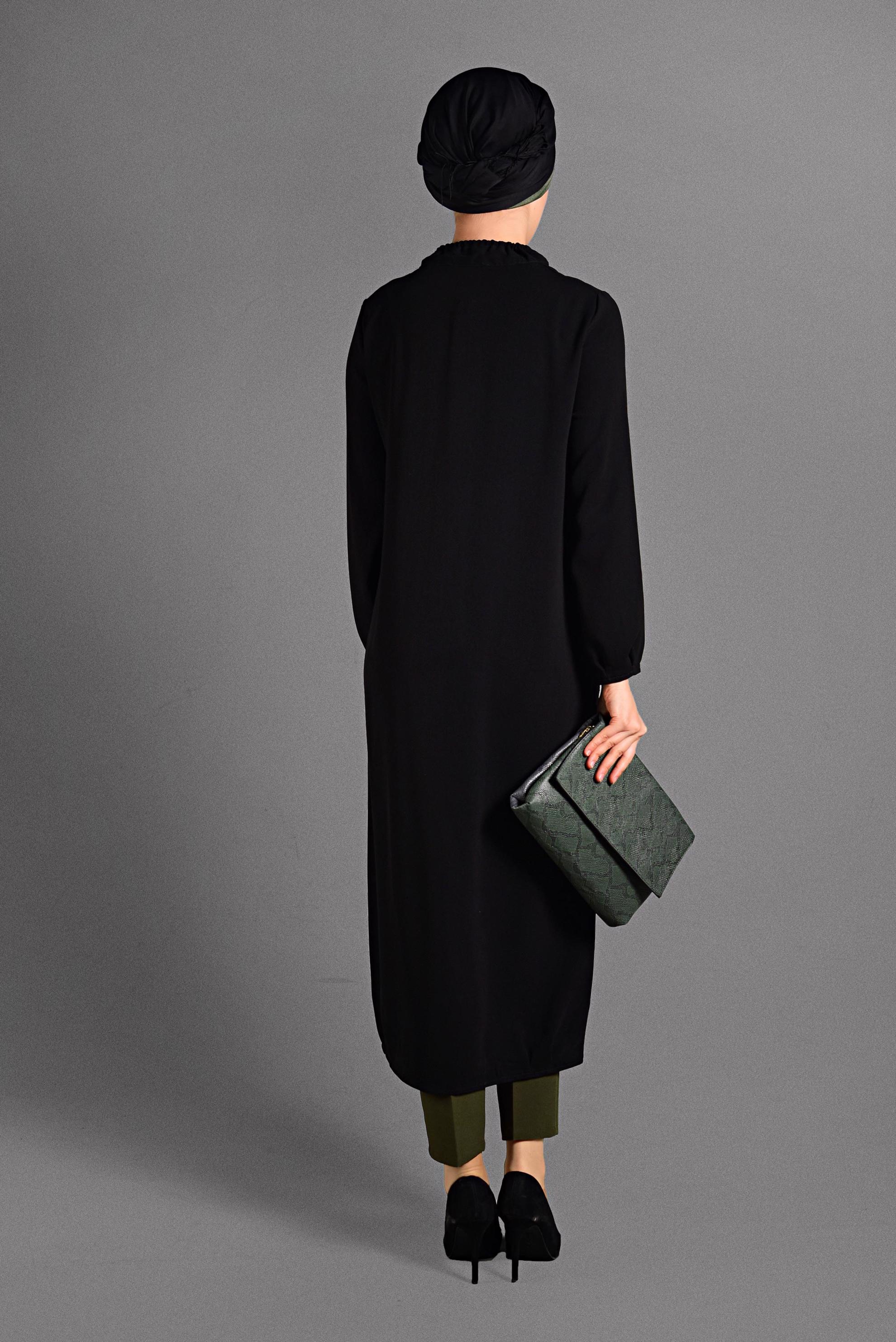 Hijab clothing BLACK DIMENSIONAL FLOWER DETAILED JACKET 4053