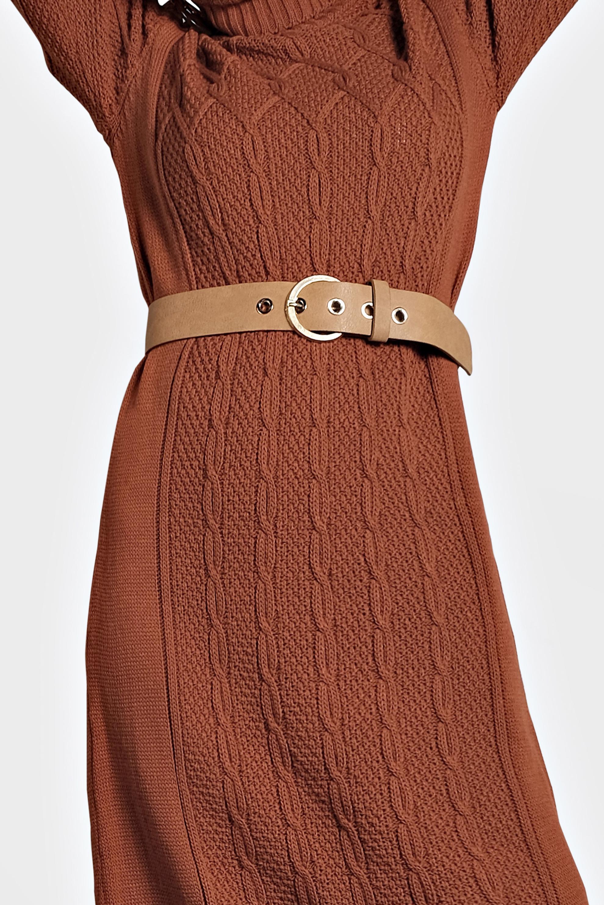 Tesettür giyim TURUNCU BALIKÇI YAKA ÖRGÜ TRİKO ELBİSE 40078 