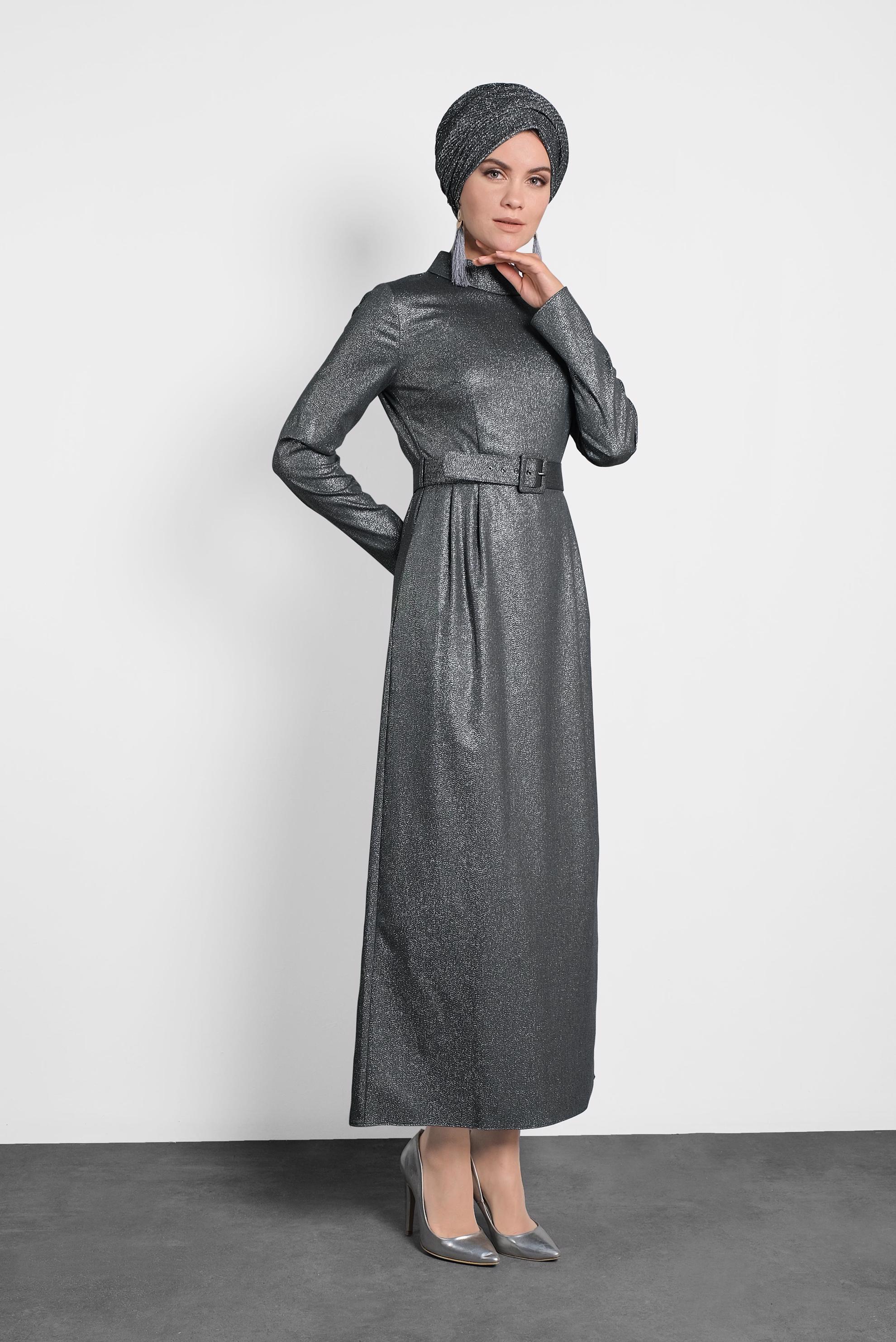 Tesettür giyim HAKİ SİMLİ CEPLİ ELBİSE 40154