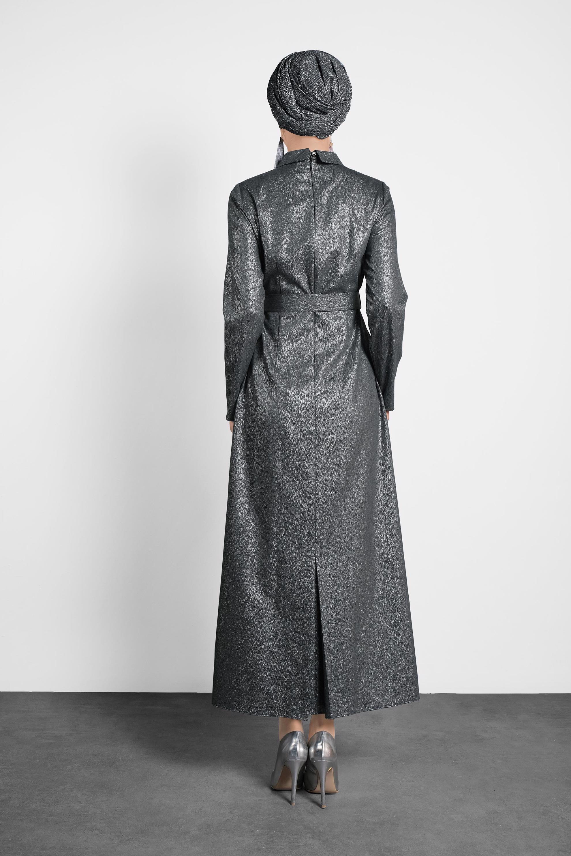 Tesettür giyim HAKİ SİMLİ CEPLİ ELBİSE 40154