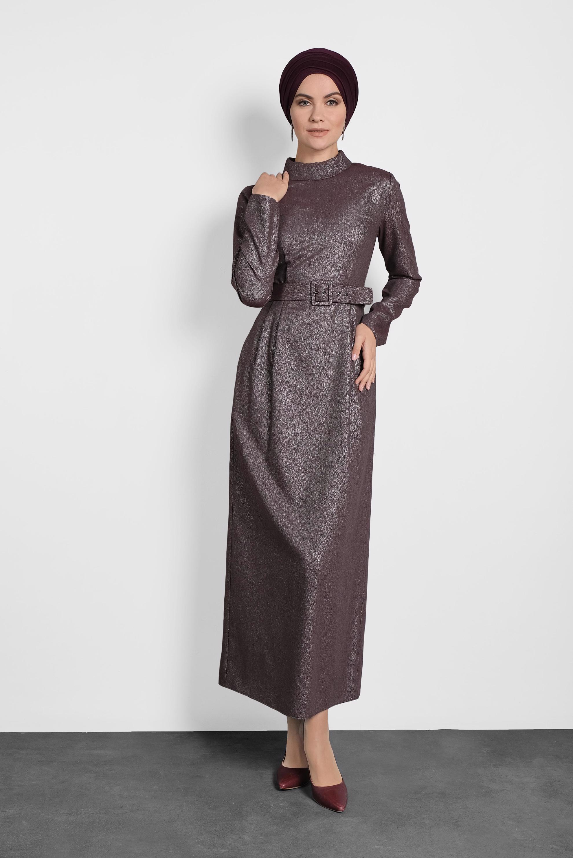 Tesettür giyim MÜRDÜM SİMLİ CEPLİ ELBİSE 40154