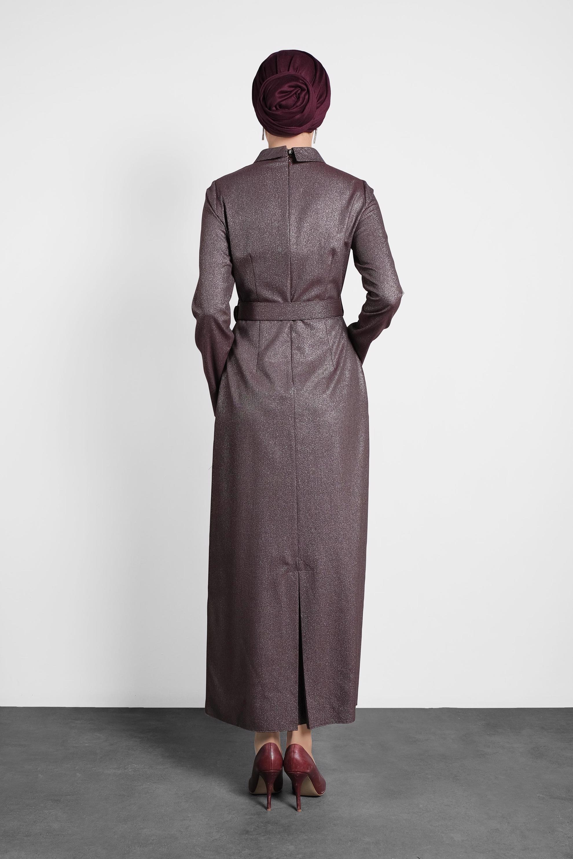 Tesettür giyim MÜRDÜM SİMLİ CEPLİ ELBİSE 40154