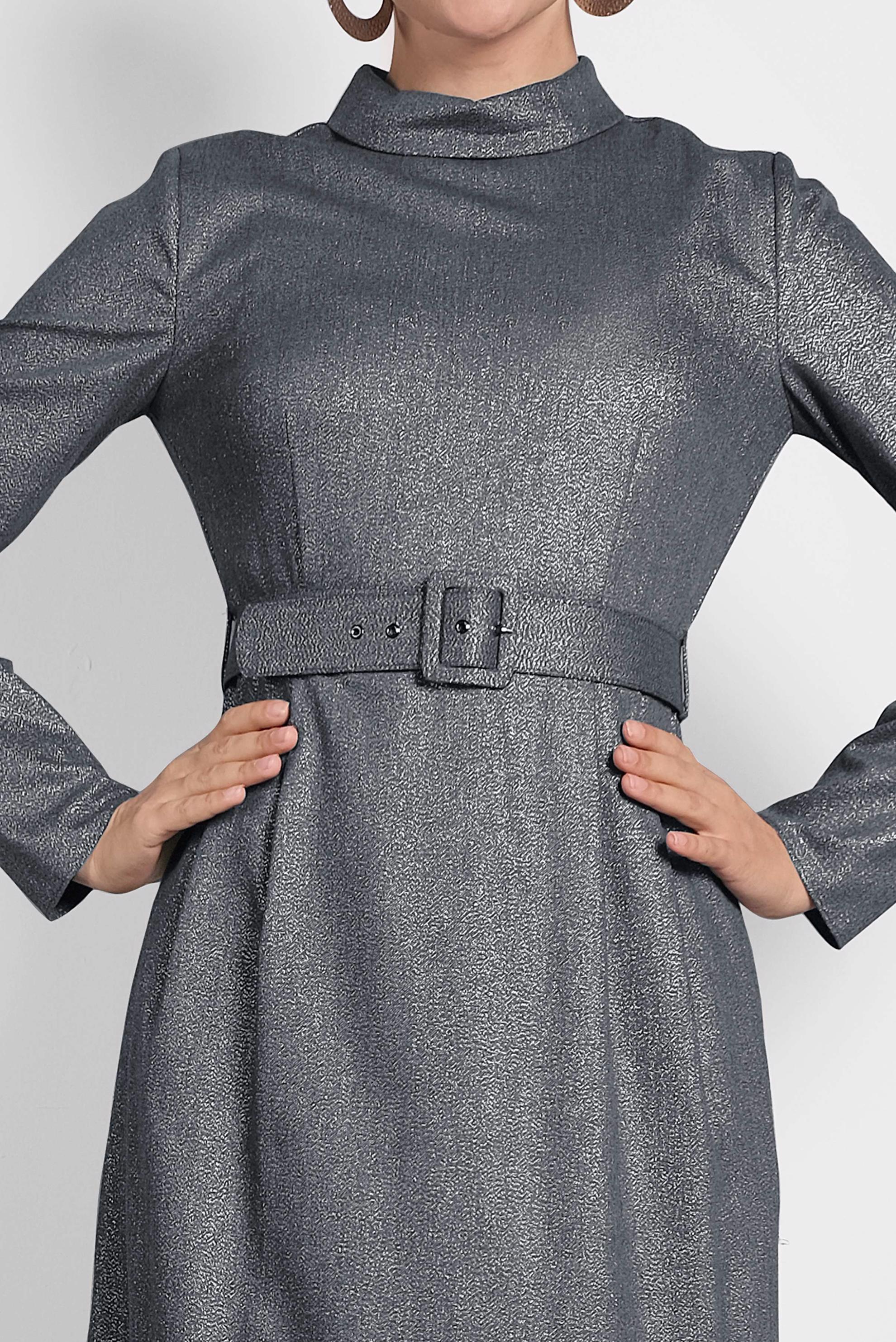 Tesettür giyim GRİ SİMLİ CEPLİ ELBİSE 40154