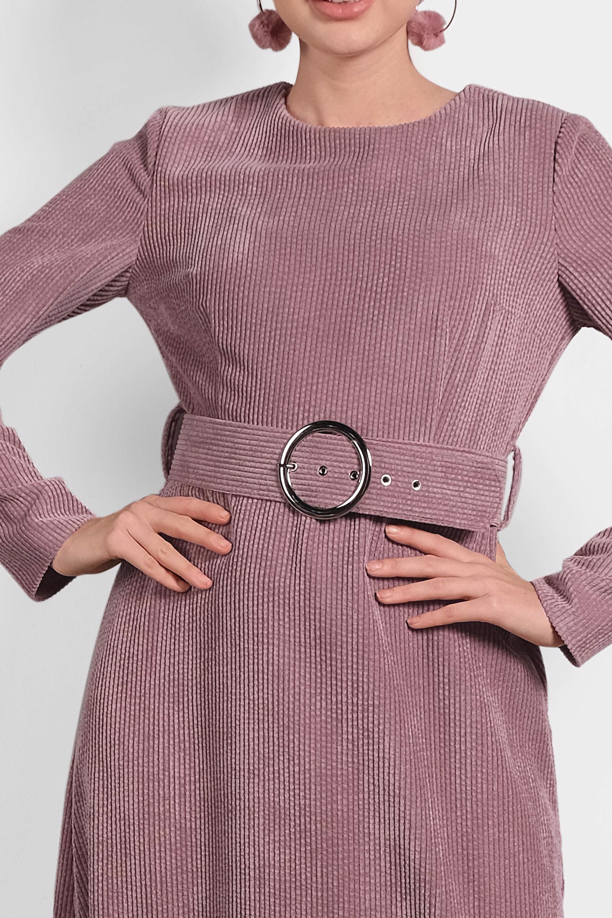 Tesettür giyim PEMBE FİTİLLİ KADİFE ELBİSE 40174