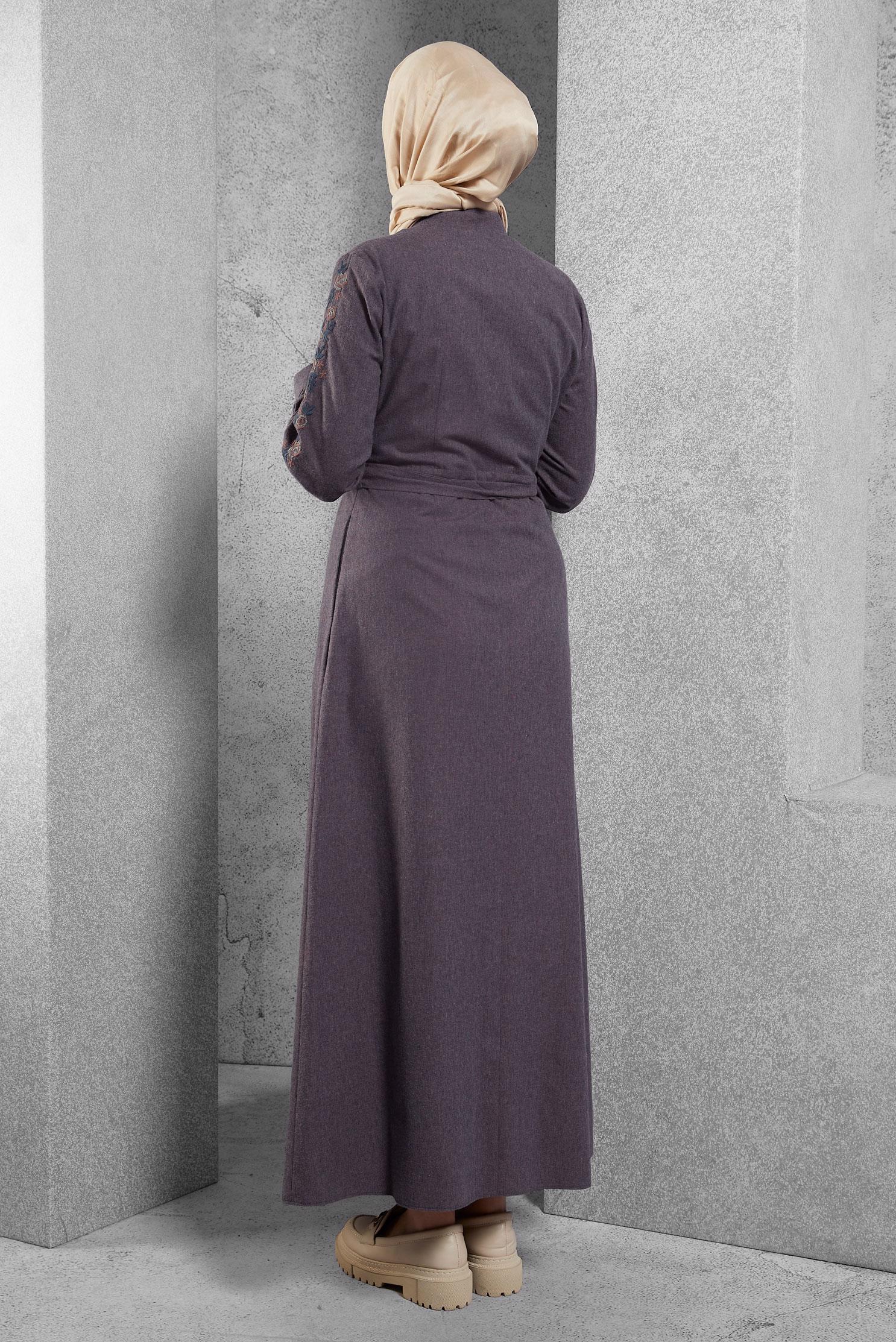 Tesettür giyim LACİVERT PAMUKLU KUŞAKLI ELBİSE 40191