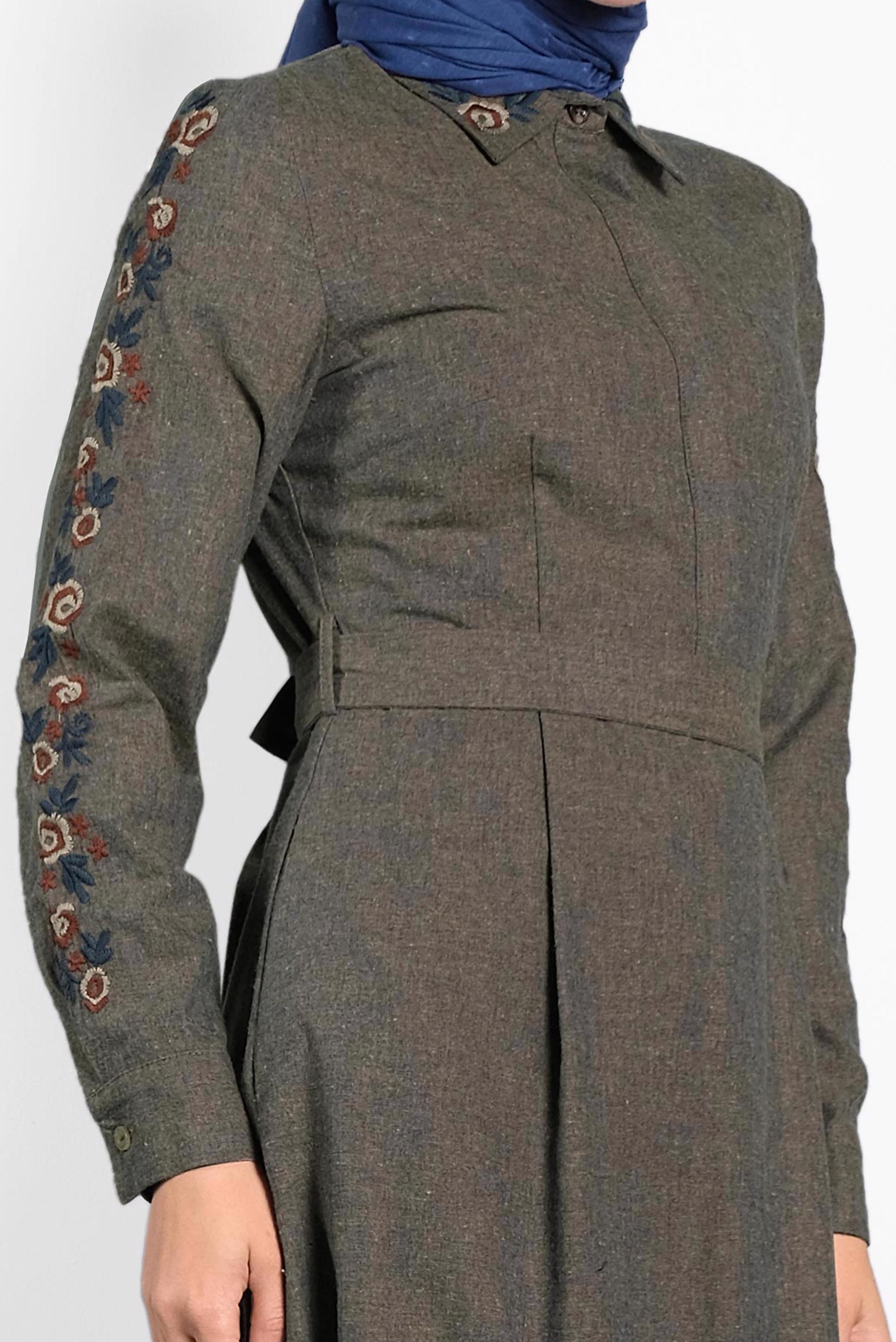 Tesettür giyim LACİVERT PAMUKLU KUŞAKLI ELBİSE 40191