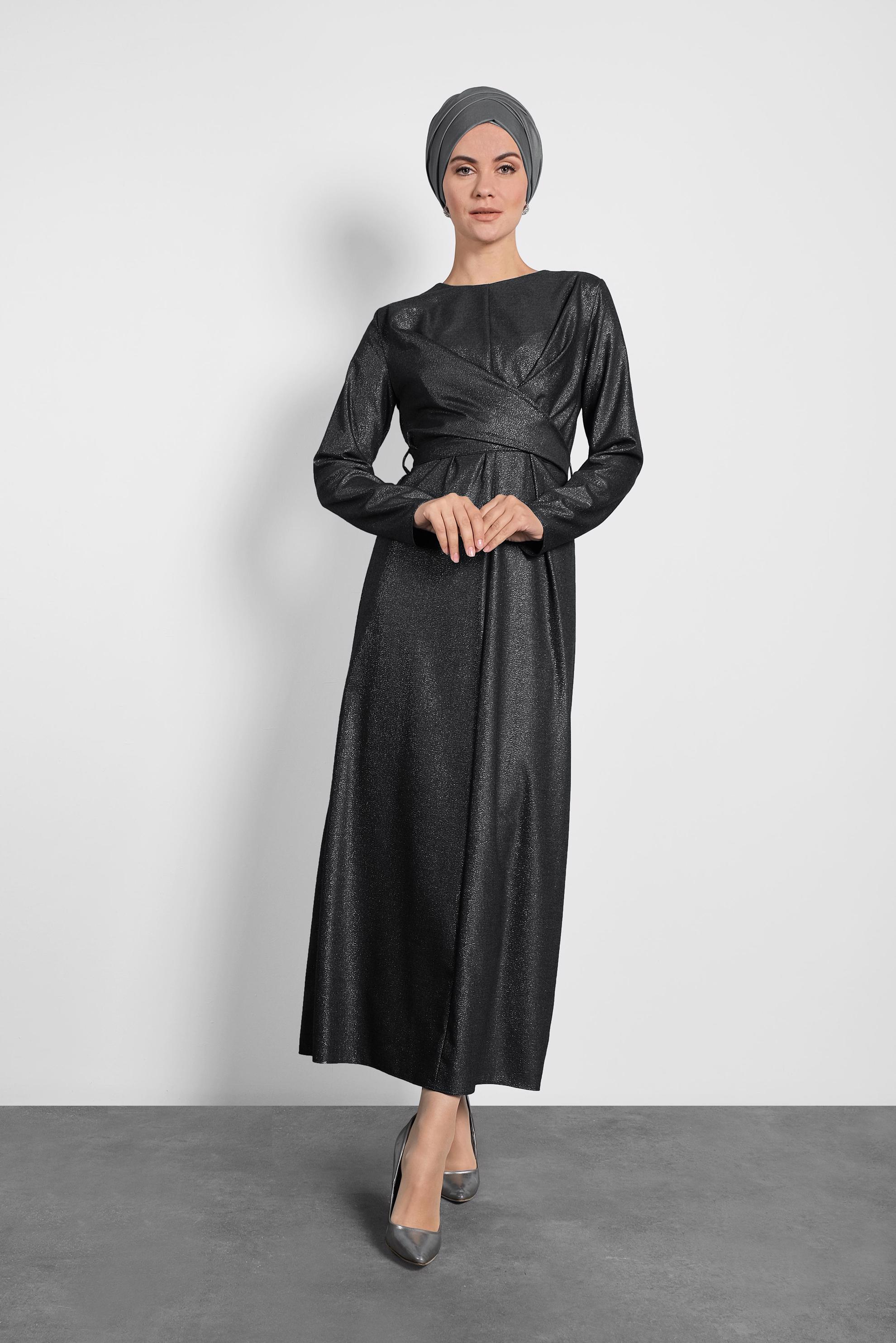 Tesettür giyim HAKİ ÇAPRAZ BAĞLAMALI ELBİSE 40196