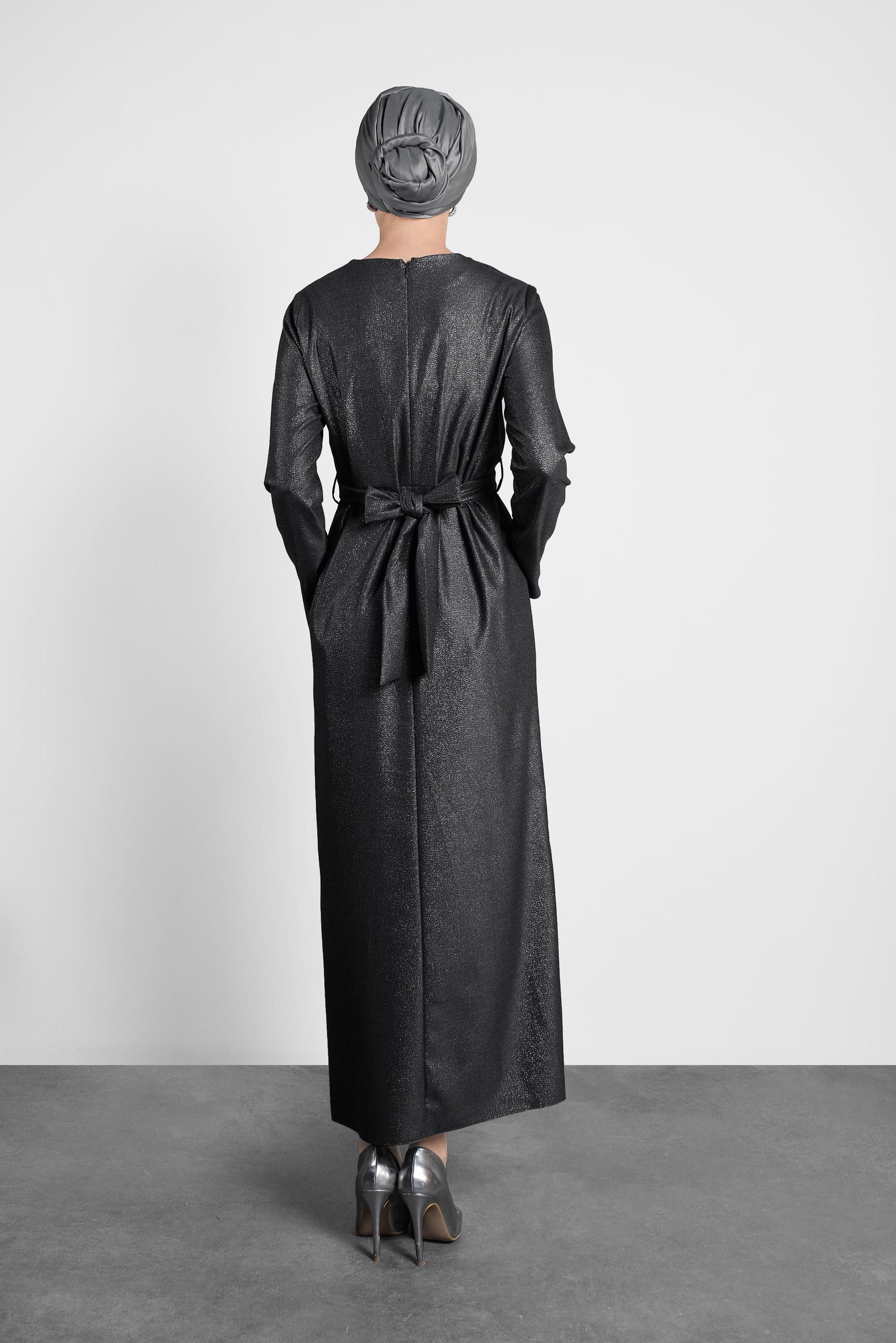 Tesettür giyim HAKİ ÇAPRAZ BAĞLAMALI ELBİSE 40196