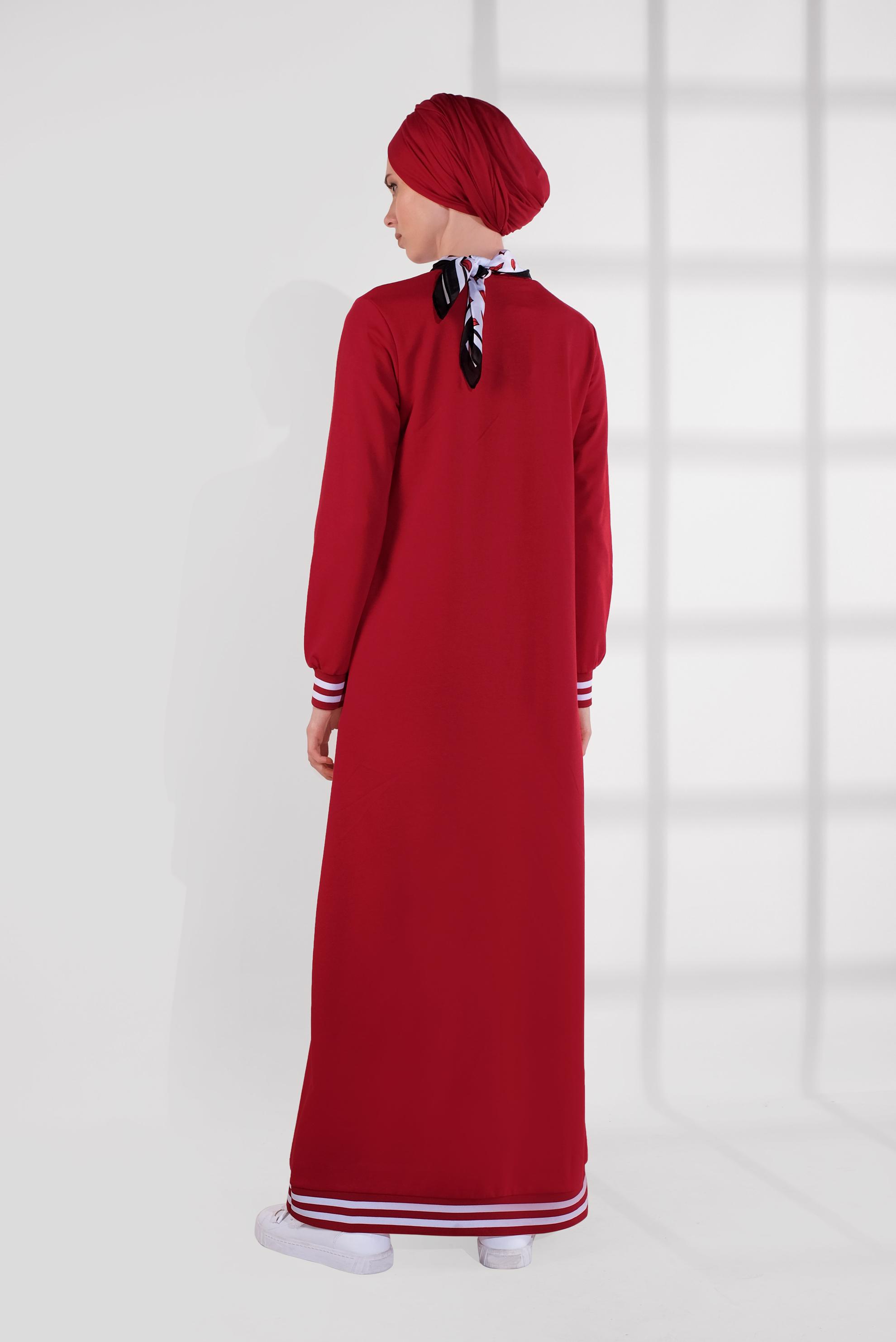 Tesettür giyim KIRMIZI BONCUKLU EŞOFMAN ELBİSE 4034