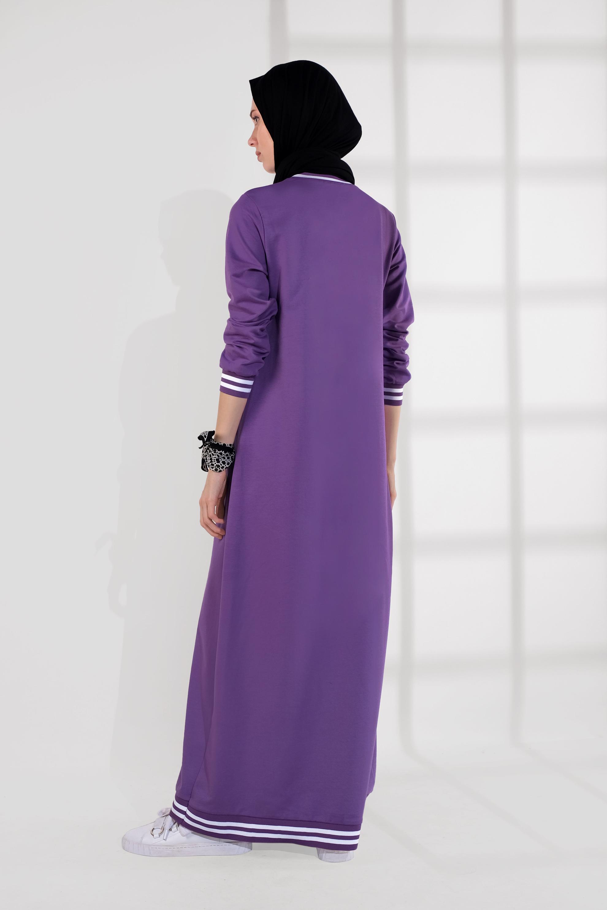 Tesettür giyim MOR BONCUKLU EŞOFMAN ELBİSE 4034
