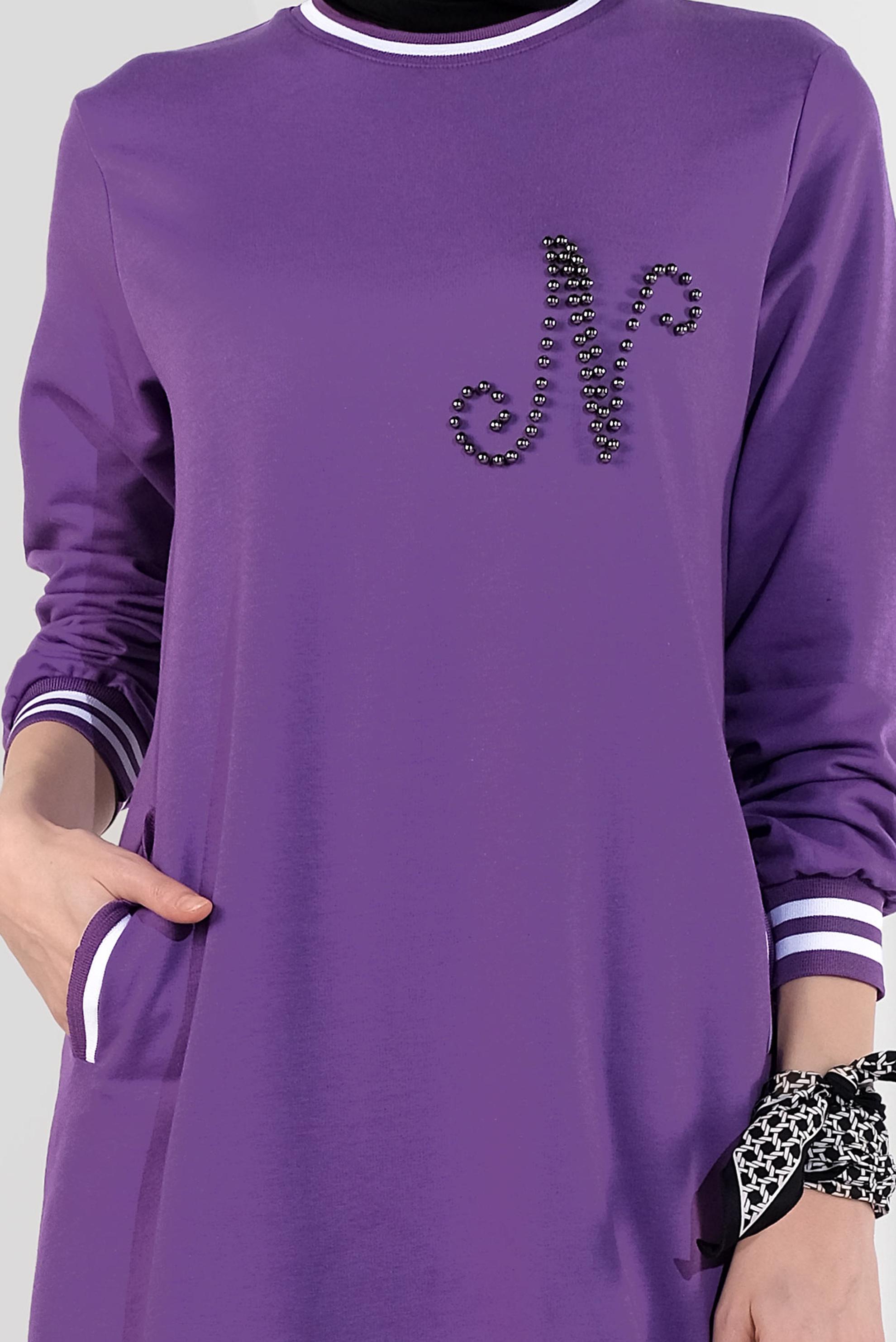 Tesettür giyim MOR BONCUKLU EŞOFMAN ELBİSE 4034