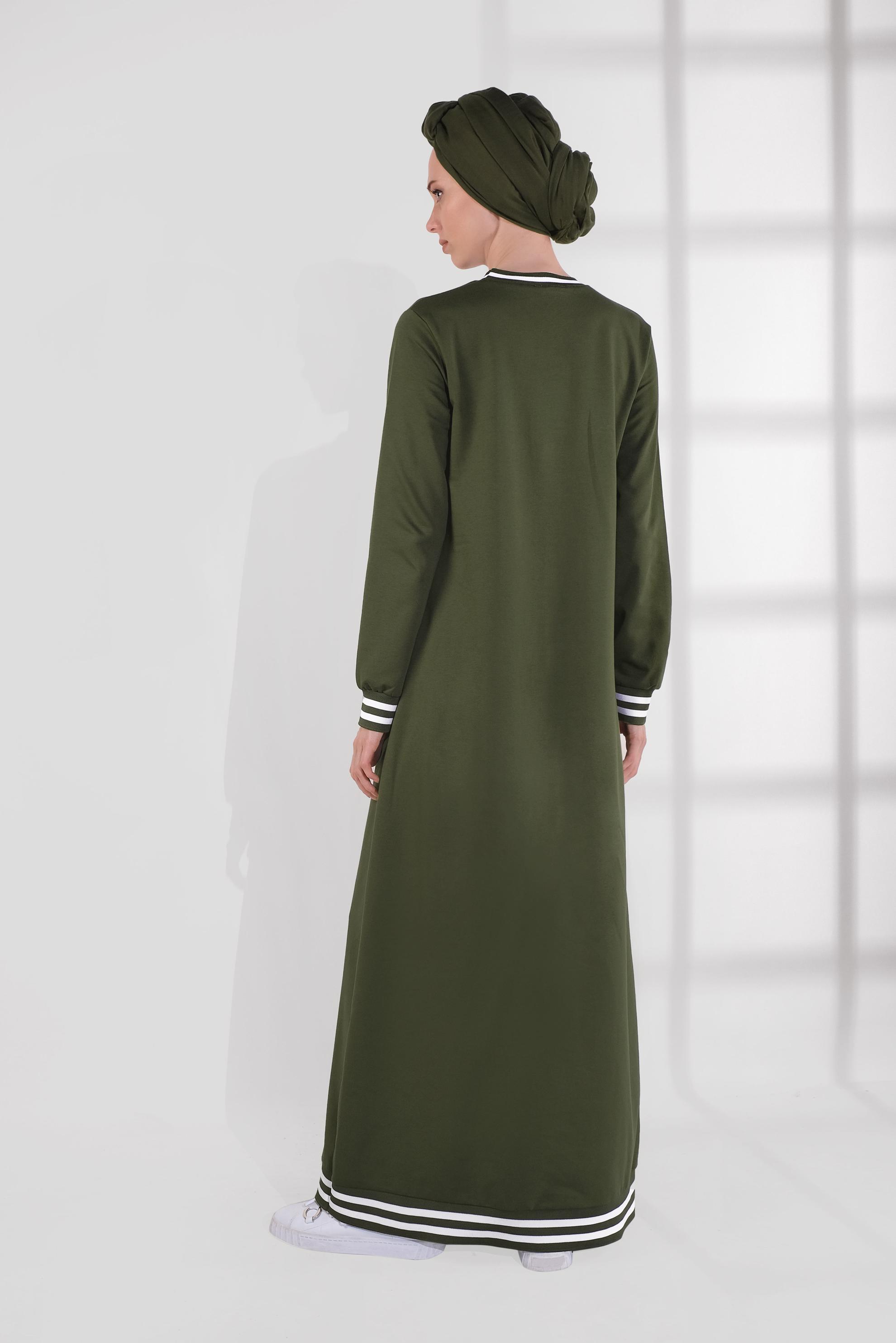 Tesettür giyim HAKİ BONCUKLU EŞOFMAN ELBİSE 4034